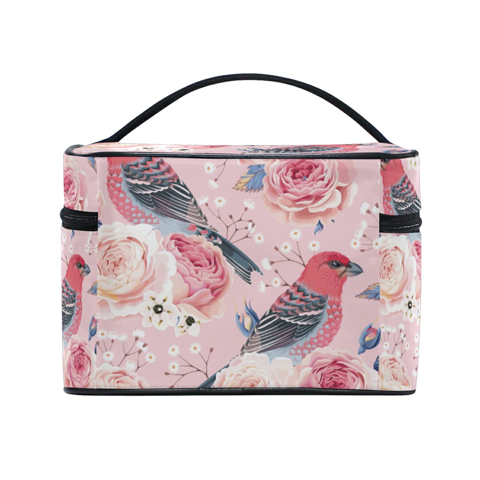 Pink Rose Flower Cosmetic Bag for Women - Waterproof Makeup Organizer with Zipper, Travel Toiletry Pouch - Perfect for Travel, Gym, and Daily Beauty Essentials Storage