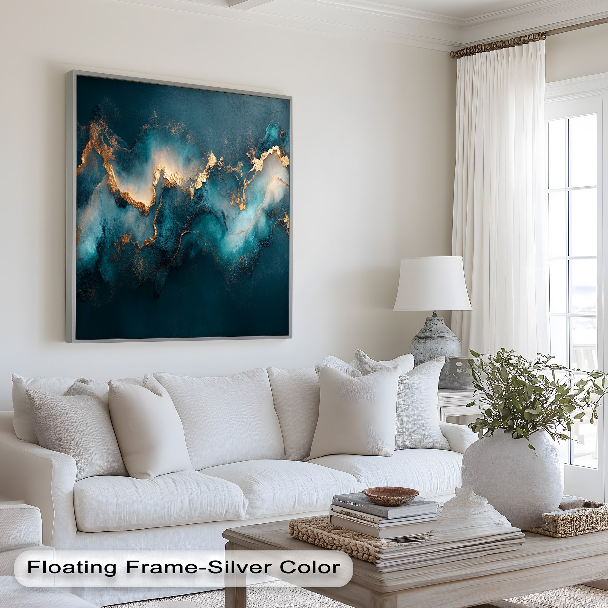 Abstract Blue and Gold Swirls Oil Painting - Modern Luxury Wall Art for Living Room, Bedroom & Office Decor