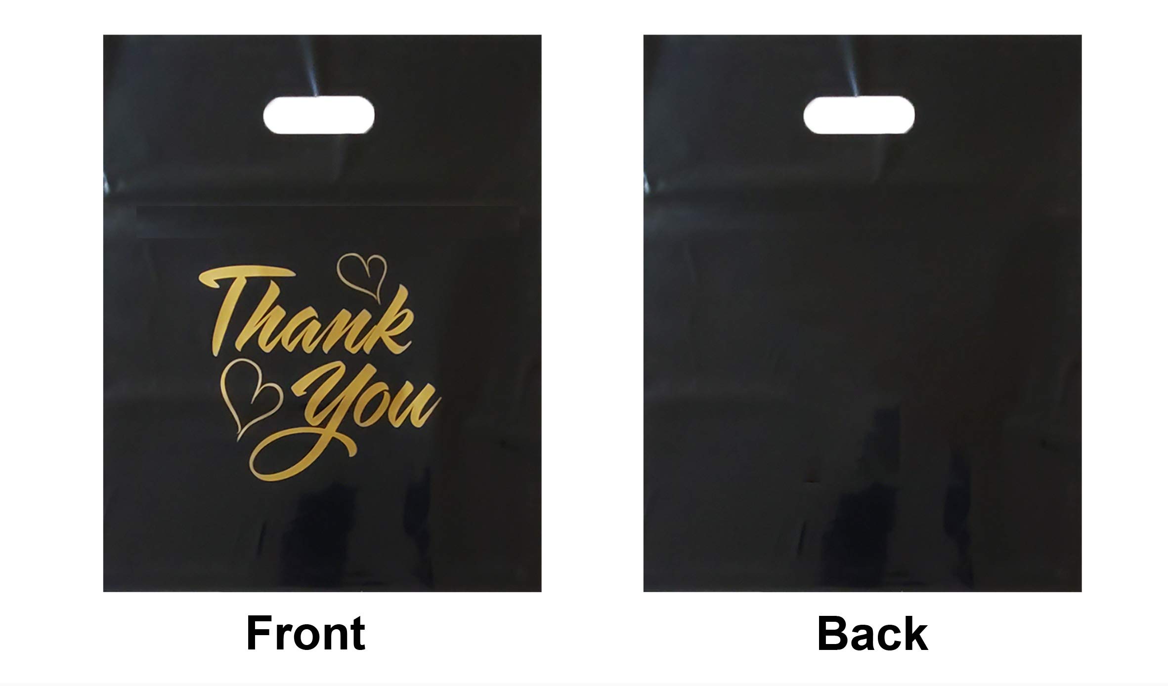 100 Pack 12x15 Inch Black Thank You Gift Bags with Die-Cut Handles & Glossy Finish - Premium Merchandise Bags for Retail Packaging, Party Favors, Wedding Favors, and Corporate Gifting