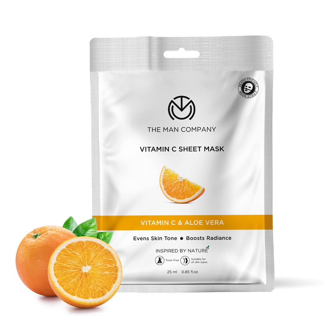 The Man Company Vitamin C Sheet Mask with Hyaluronic Acid & Lemon Extract | Brightening Facial Mask for Men | Boosts Collagen, Improves Skin Tone & Reduces Oil | Deep Cleansing & Hydrating | Perfect for Daily Skincare Routine & Post-Shave Care - 25ml