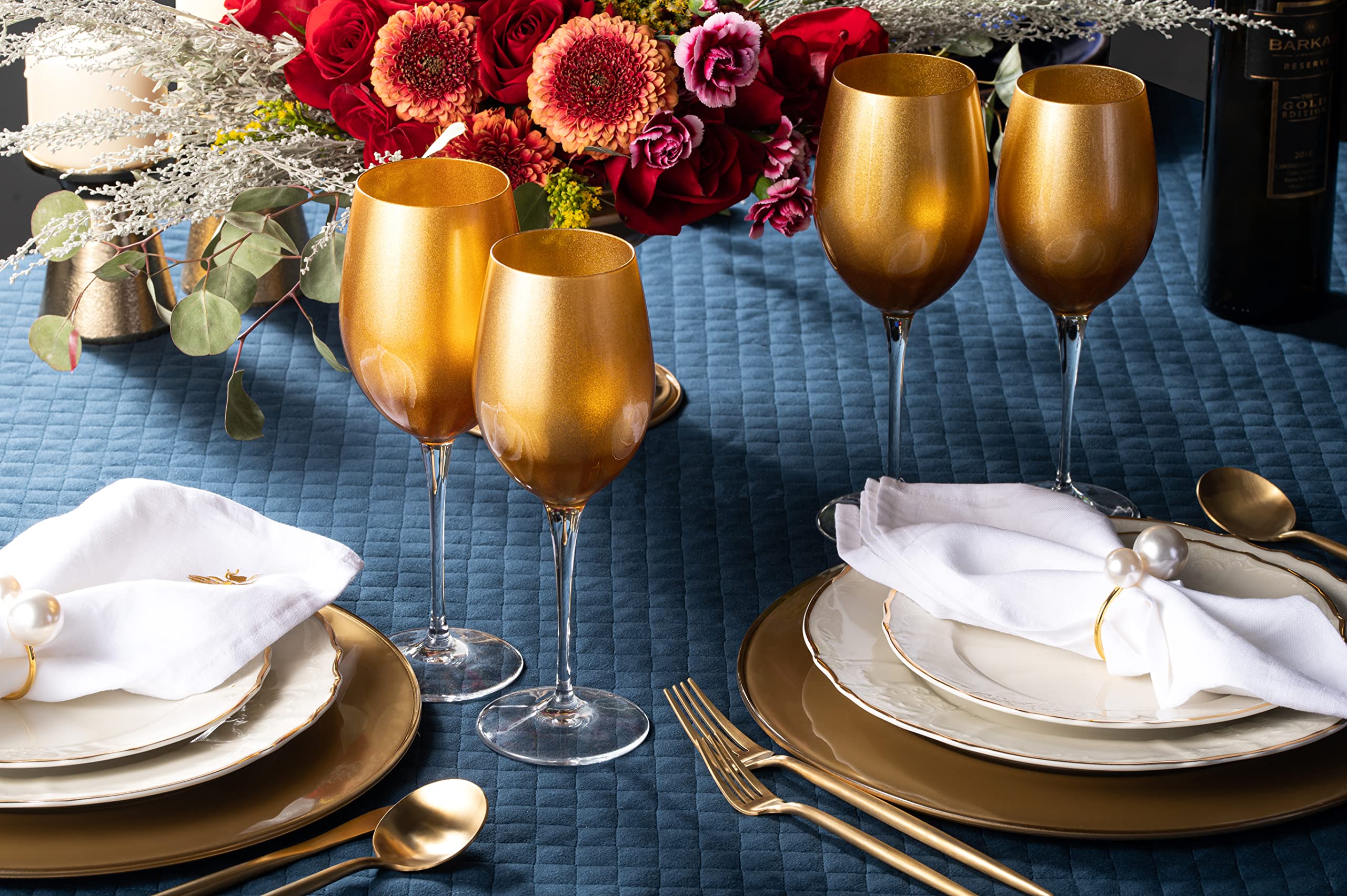 Premium Barski Goblet Set of 6 - 18oz Elegant Gold-Decorated Crystal Stemware for Red Wine & Water - European Made Glassware for Fine Dining, Wedding Gifts & Home Entertaining