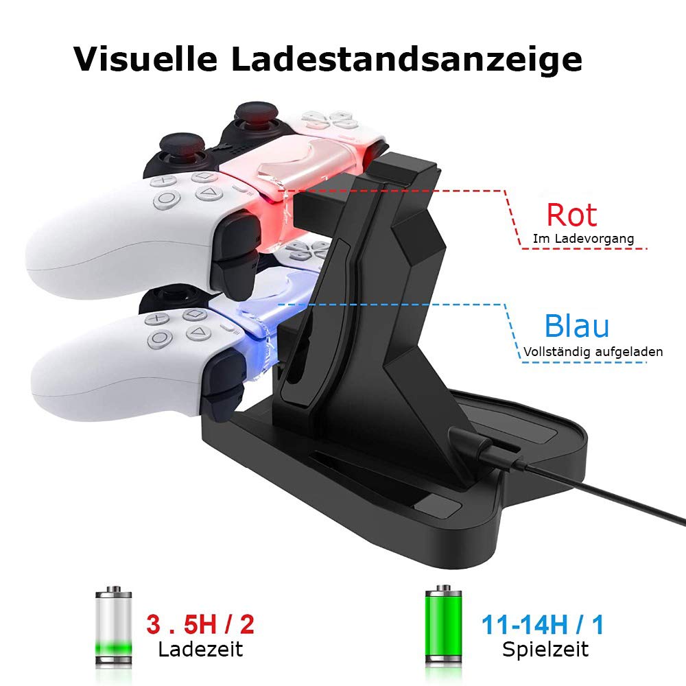 Gamedealer PS5 Wireless Controller Dual Charging Station with LED Battery Indicator - Fast Charger Dock for Playstation 5 Controllers - Perfect for Gaming Setup & Multiplayer Sessions (Shipped from Germany)