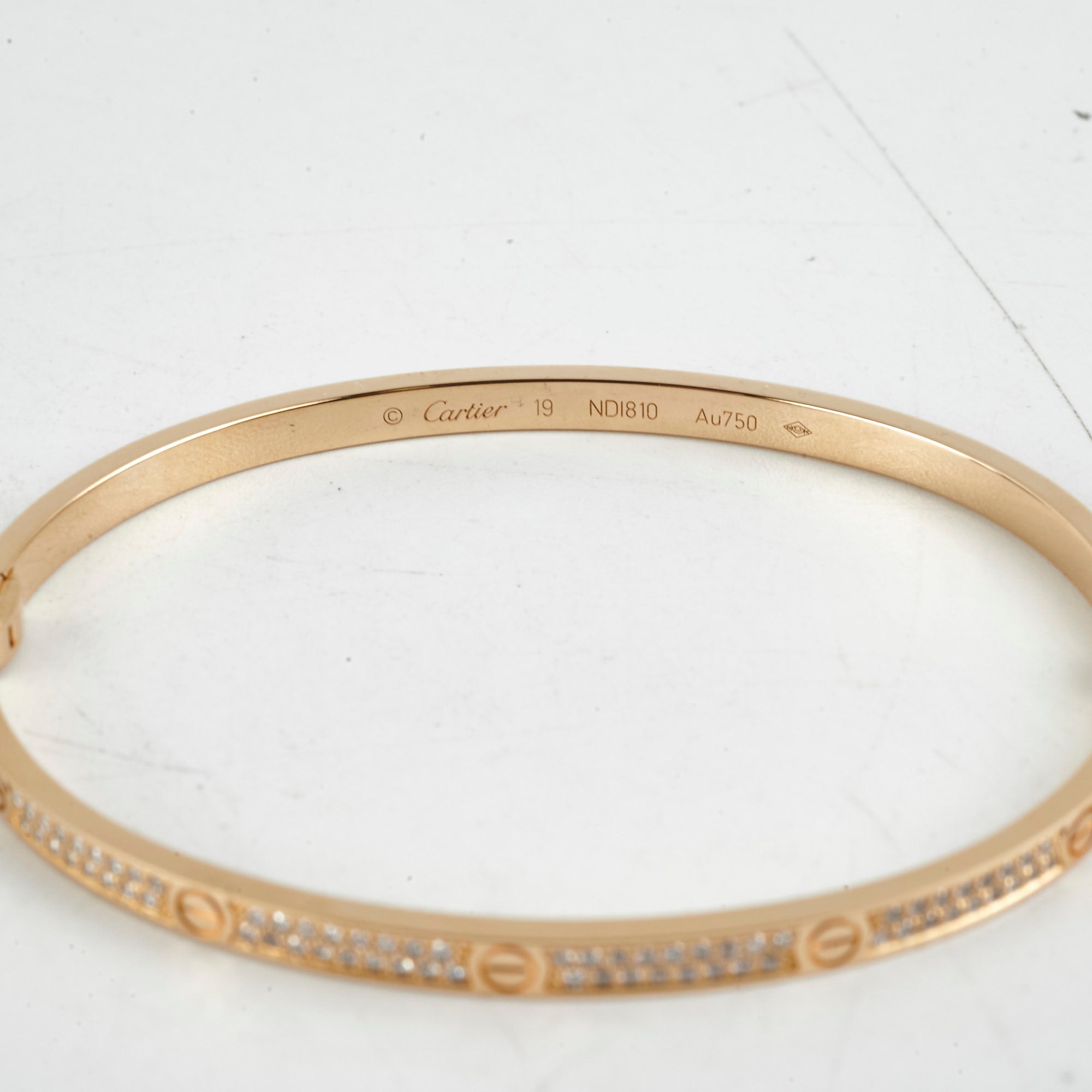 Cartier Small Love Pave Diamond Bracelet in 18K Yellow Gold - Size 19 - Luxury Jewelry Gift for Women, Anniversary & Special Occasions