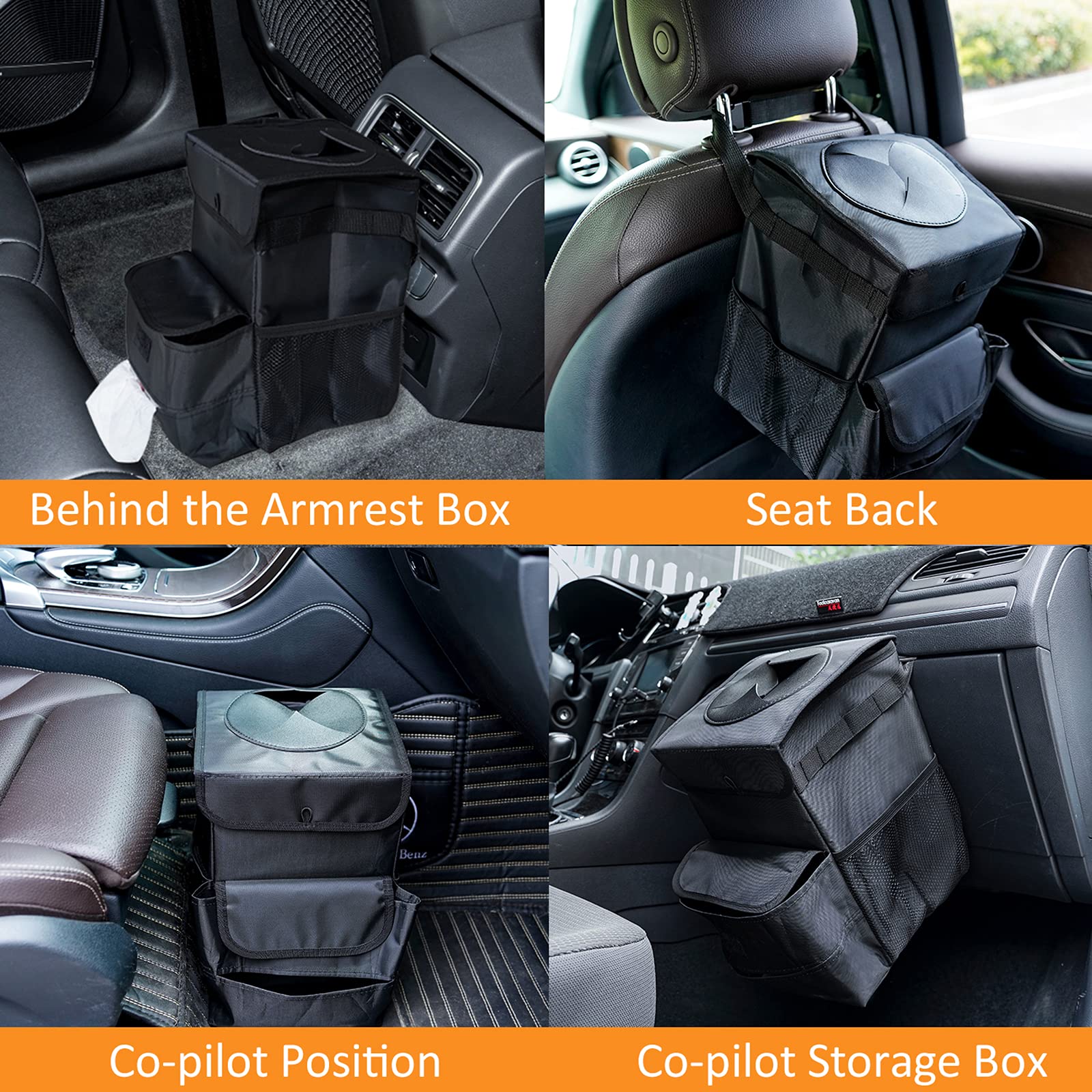 Foldable Leakproof 3 Gallon Car Trash Can - Portable Auto Garbage Bin for Road Trips, Commuting & Travel (Black)