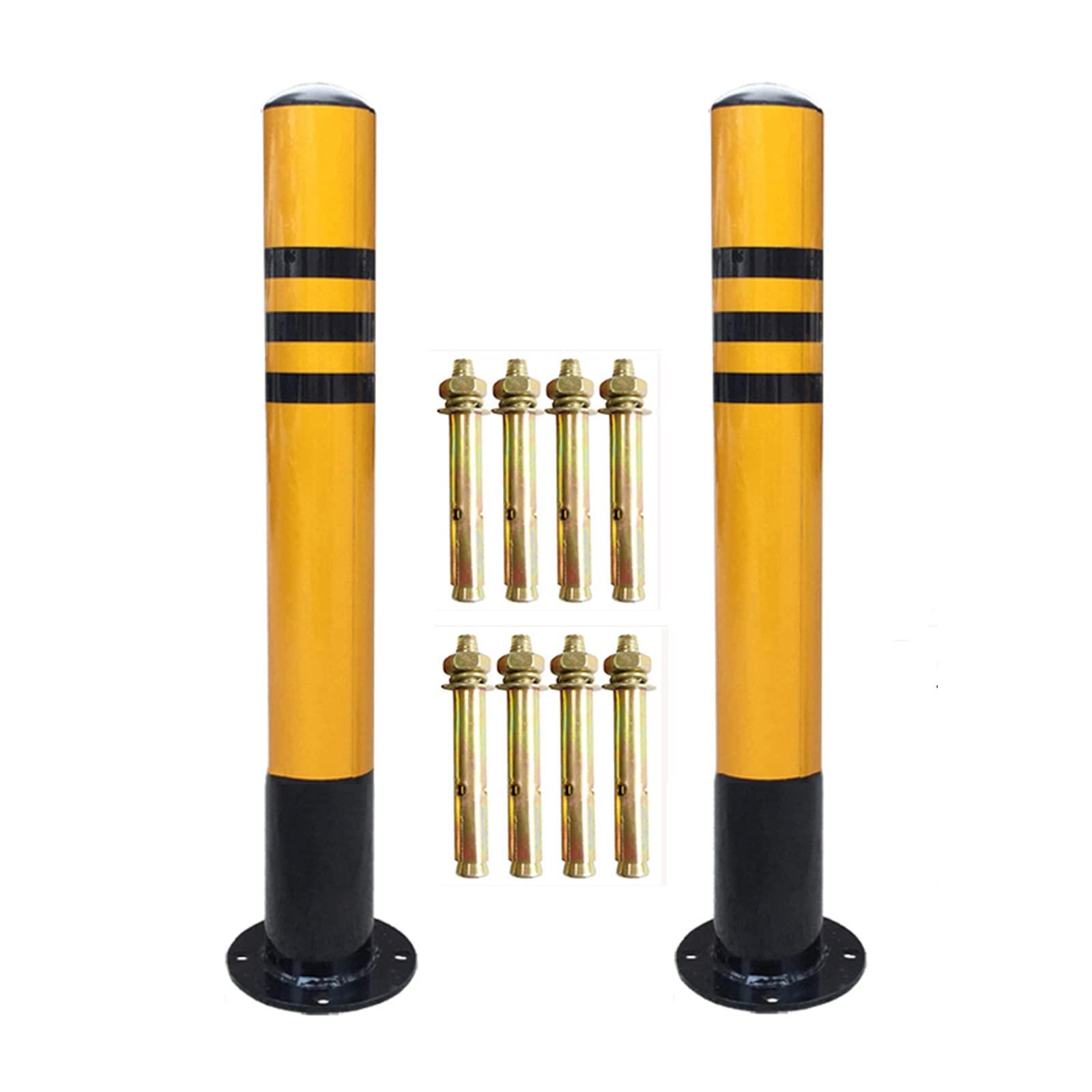 Heavy Duty Solid Metal Parking Barrier with Reflective Tape - 76×750mm & 76×600mm Security Bollard for Driveway, Garage & Parking Lot Protection - Easy Installation for Enhanced Vehicle Safety & Traffic Control