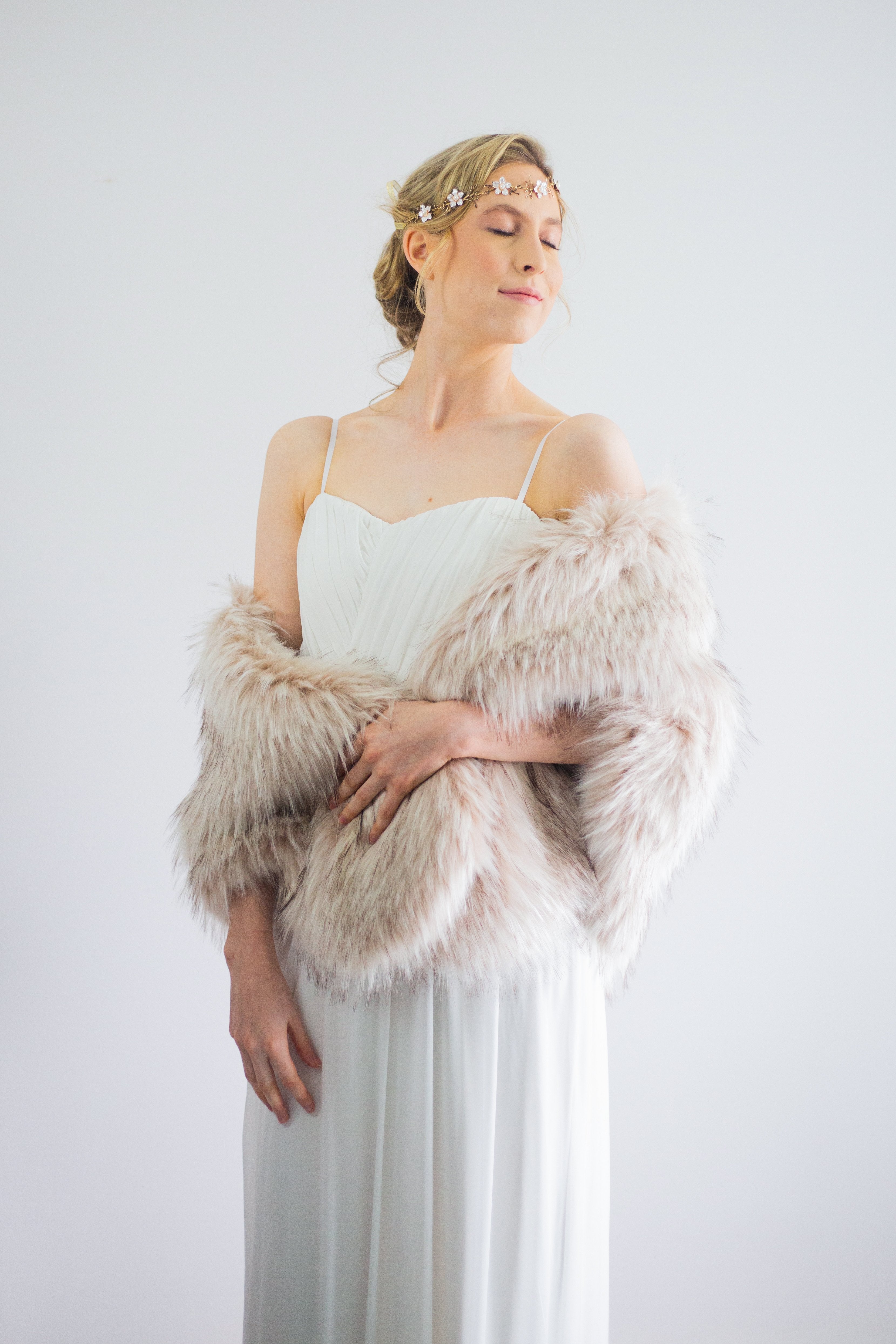 Blush Pink Faux Fur Shawl with Black Tips - Elegant Butterfly Blu02 Wrap for Women | Perfect for Weddings, Parties & Winter Fashion