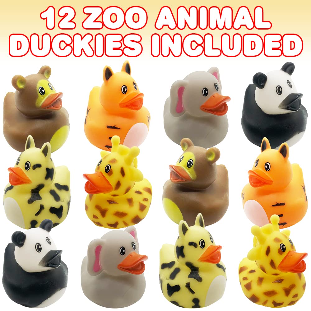 ArtCreativity 12-Pack Zoo Animal Rubber Duckies – Cute Safari-Themed Bath Toys for Kids, Fun Pool & Bathtub Ducks, Perfect for Birthday Party Favors, Carnival Prizes & Baby Showers | Great for Toddler Bath Time, Swimming Pool Play & Party Decorations