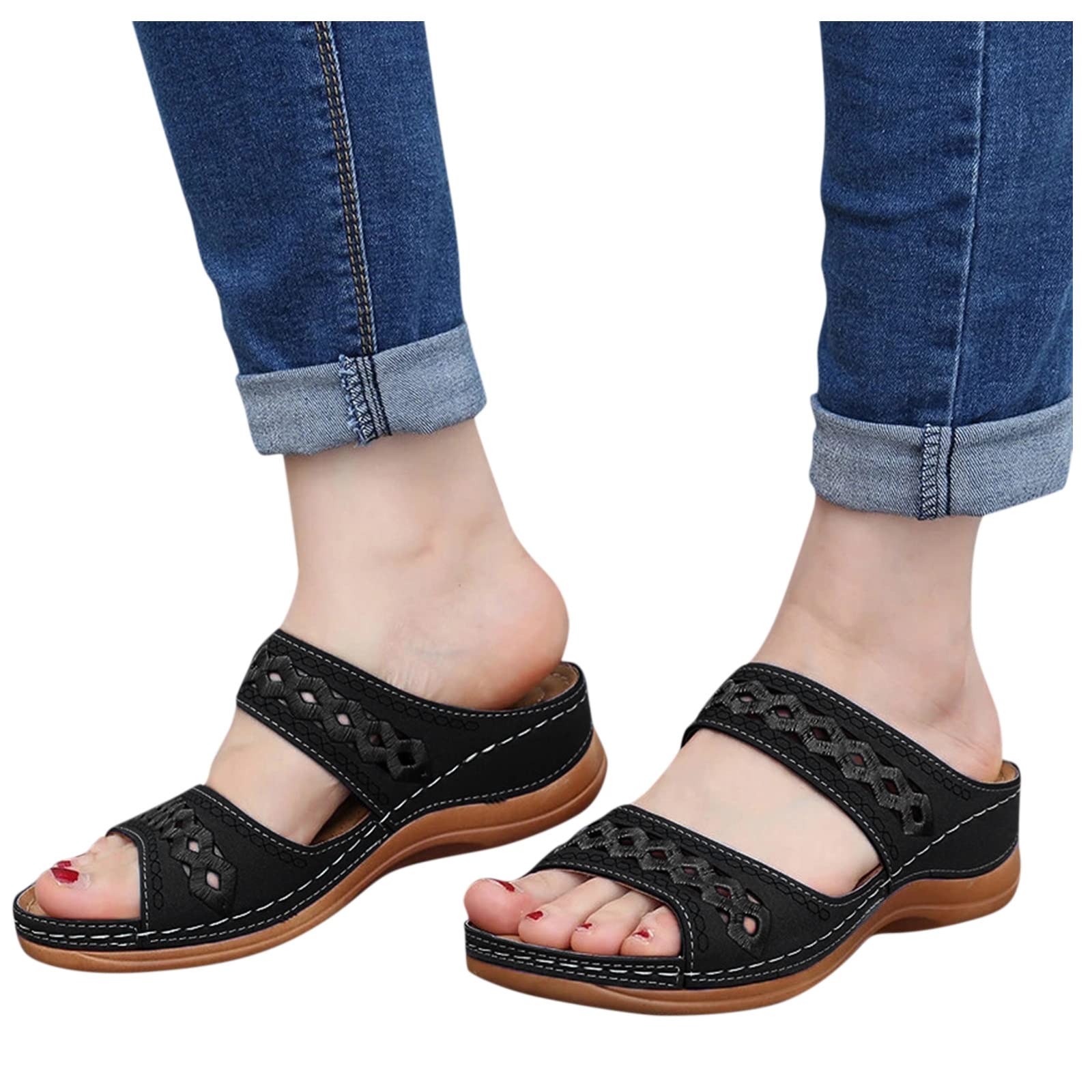 **Women's Comfortable Wedge Sandals - Orthopedic Summer Slide Sandals with Anti-Slip Gel Cushion & Espadrille Platform - Perfect for Beach, Travel & Casual Outfits**