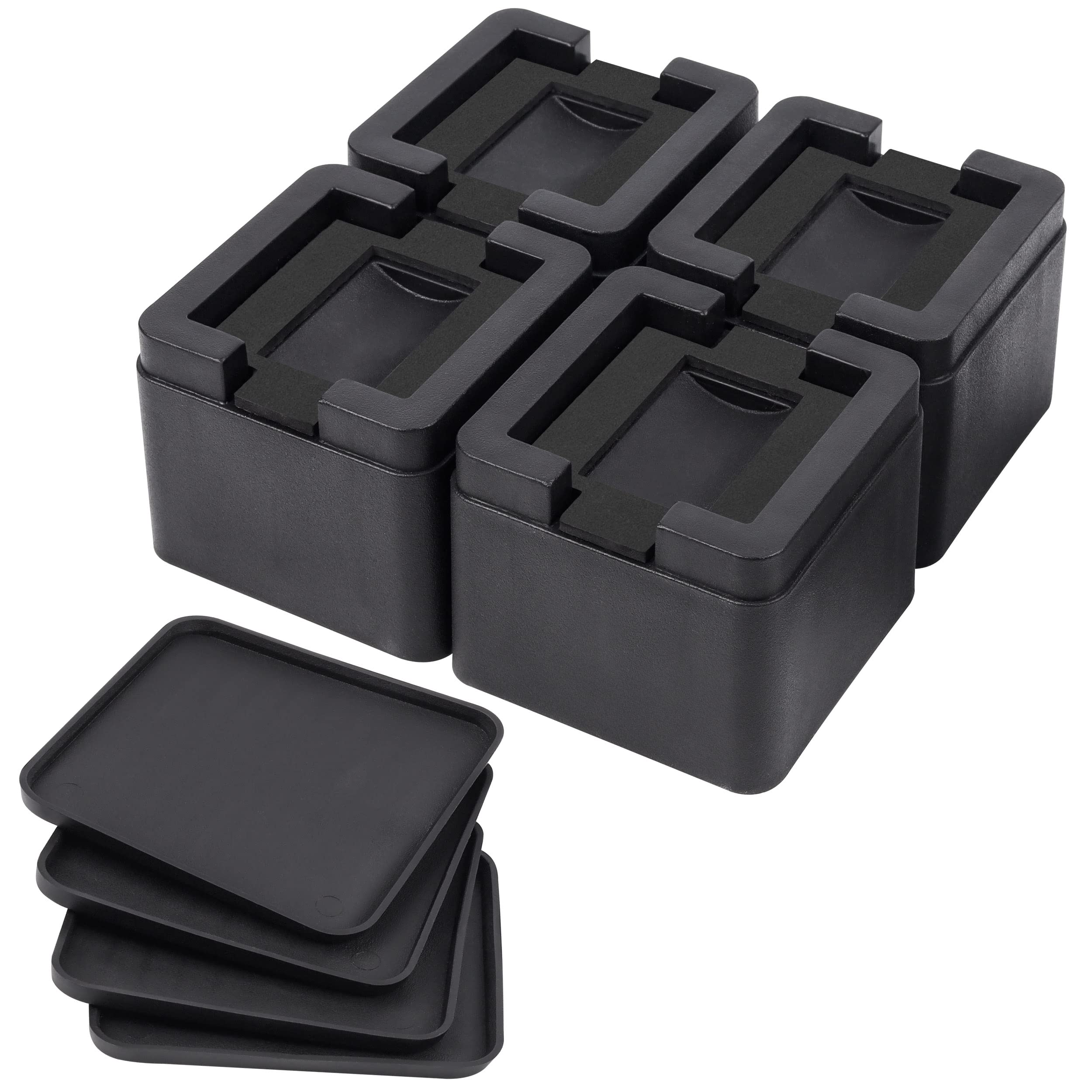 Joyclub 3 Inch Heavy Duty Bed Risers - Durable & Stackable Bed Lifts for Sofa, Table, Couch & Bed Frame - Fits Casters or Legs (4 Pack) - Perfect for Extra Storage Space & Room Organization