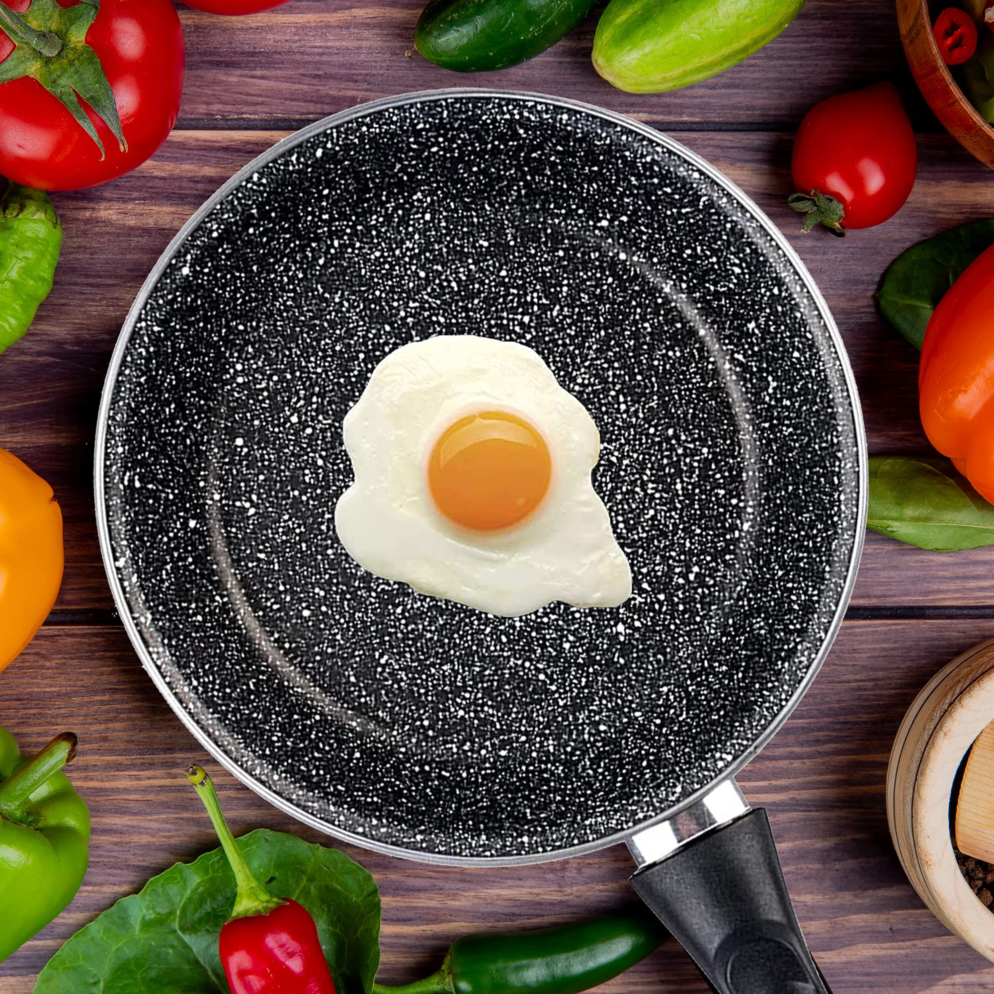Magefesa K2 Red 20cm Non-Stick Frying Pan - Vitrified Steel Construction, Stone Effect Coating, Induction Compatible, Energy Efficient - Perfect for Sautéing, Frying & Cooking on Gas, Electric & Induction Stoves