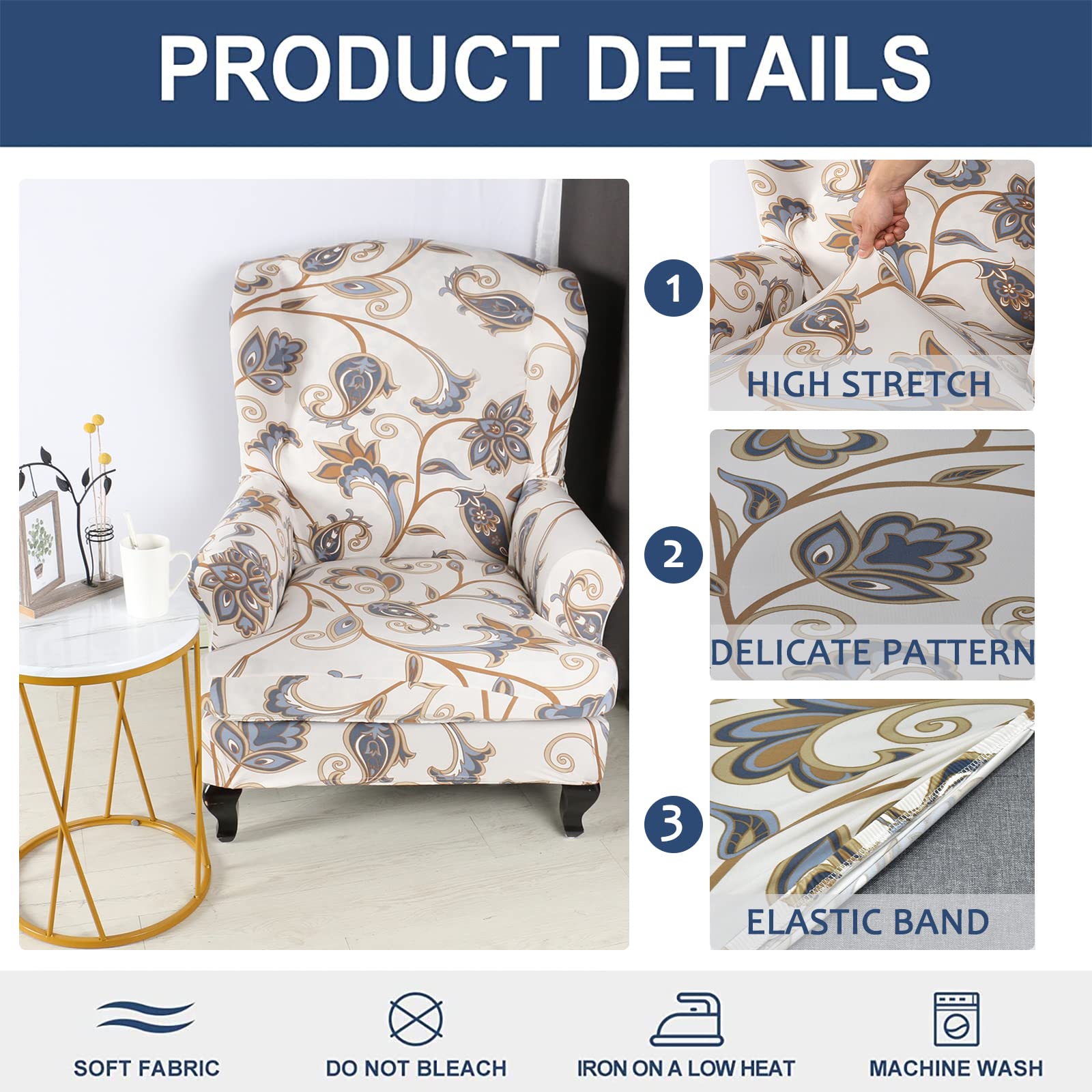 HAOYONG Printed Wing Chair Slipcovers - 2 Piece Stretch Washable Wingback Armchair Covers for Living Room & Bedroom | Perfect for Home Decor, Reading Nook & Cozy Relaxation