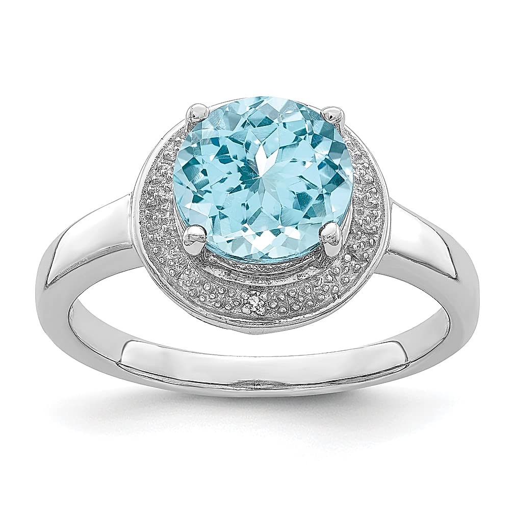 925 Sterling Silver Diamond Swiss Blue Topaz Band Ring for Women - Elegant Gemstone Fine Jewelry, Perfect Gift for Her - Ideal for Anniversaries, Birthdays & Special Occasions