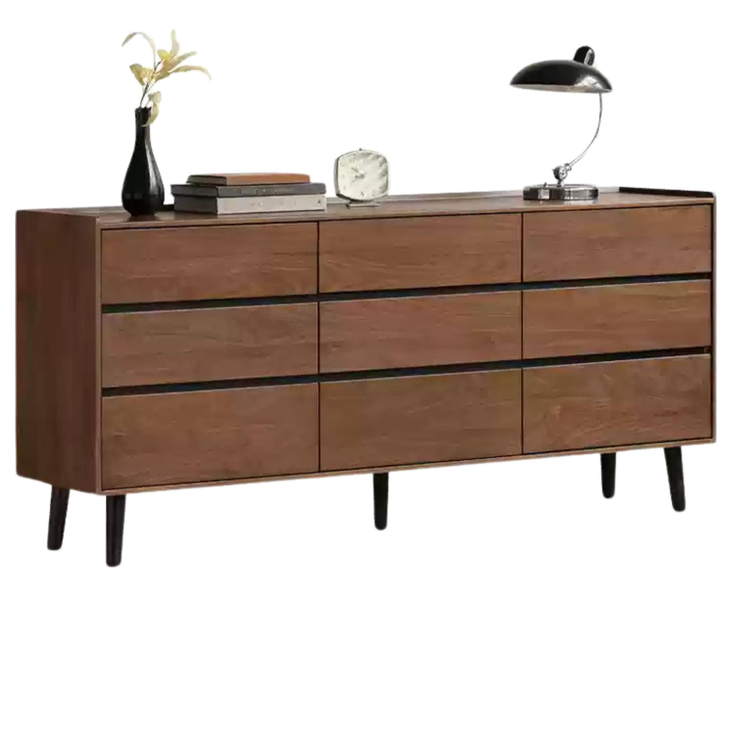 65.3x 15.7x30.3 inch /166x40x77сm / Rich Dark Walnut color/ Nine-drawer cabinet