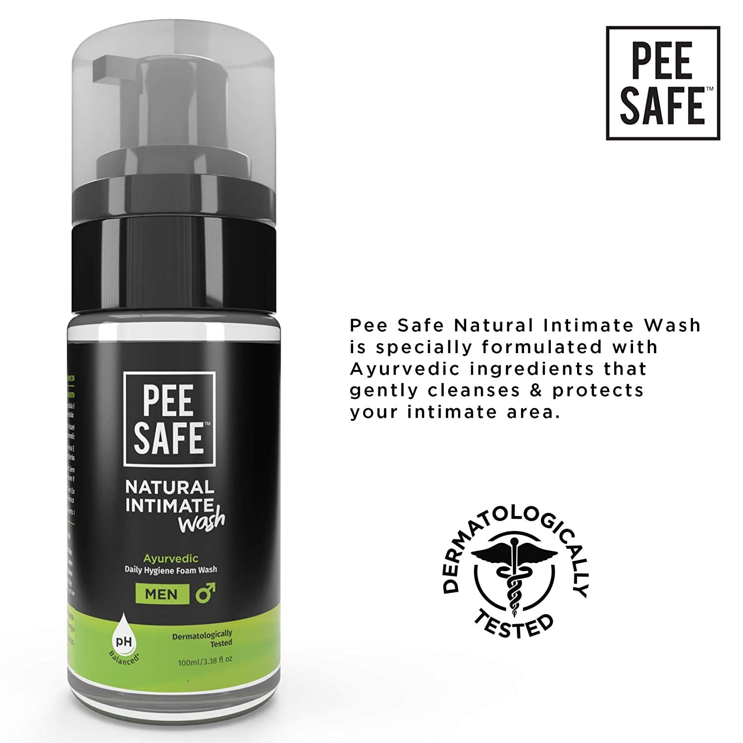 Kalyani Pee Safe Natural Intimate Wash for Men with Ayurvedic Extracts - 100ml | pH Balanced Gentle Cleanser for Daily Hygiene & Comfort | Ideal for Sensitive Skin & Post-Workout Care