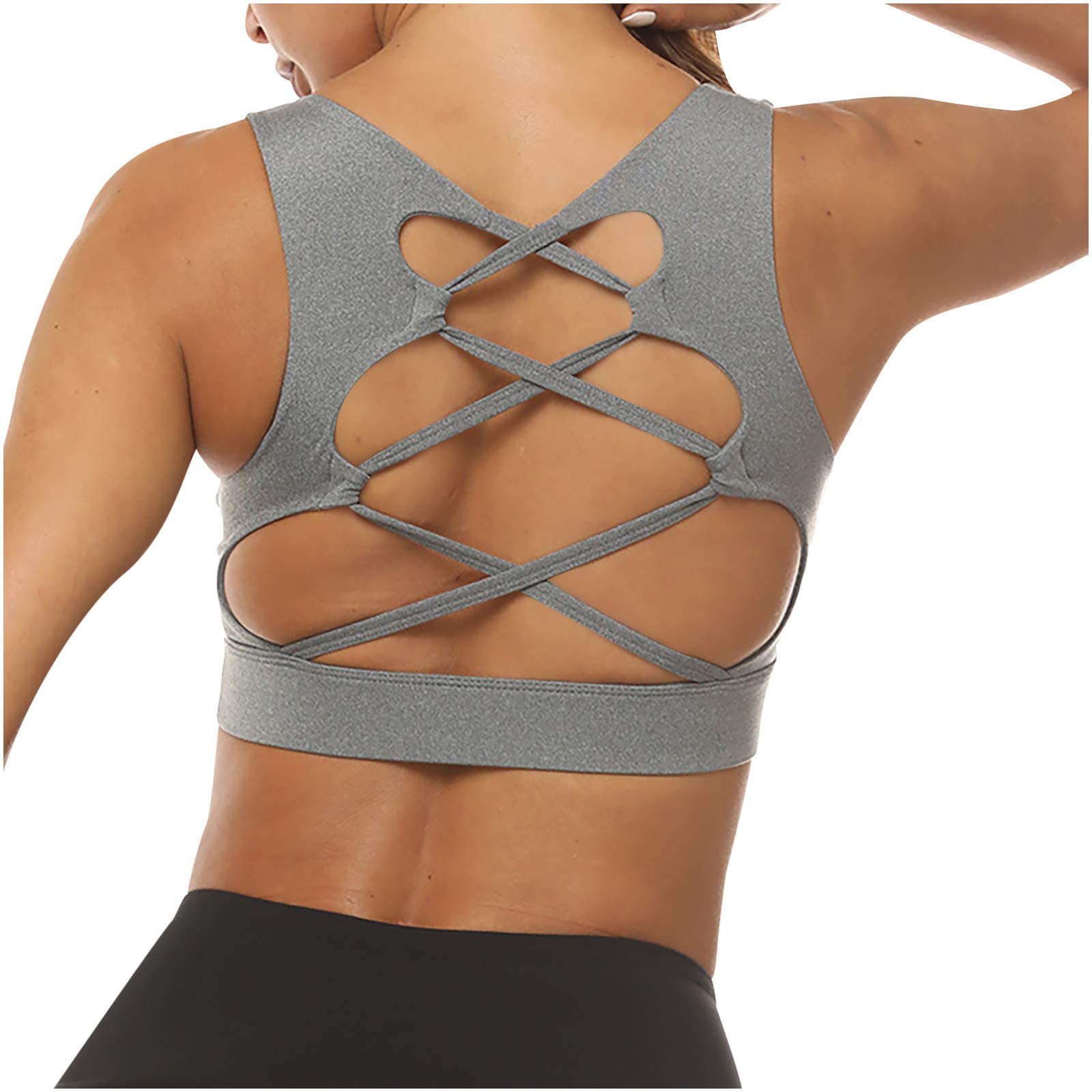 KINGOLDON Women's Criss-Cross Back Sports Bra with Pockets - Padded Strappy Workout Top for Running, Yoga & Fitness - Moisture-Wicking Breathable Activewear for Gym & Outdoor Exercise