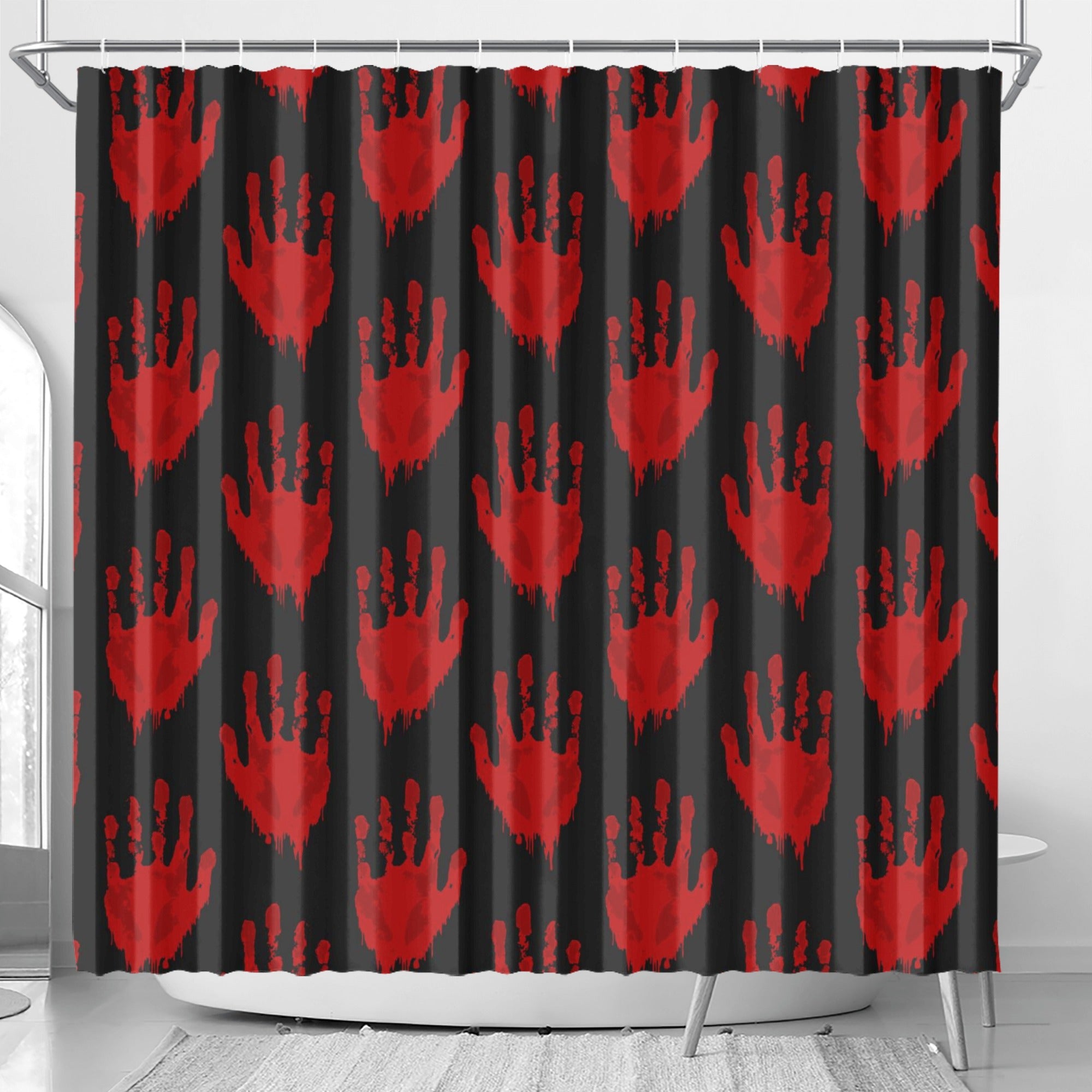 Scary Bloody Hands Horror Shower Curtain - Halloween Bathroom Decor for Spooky Theme Party & Haunted House