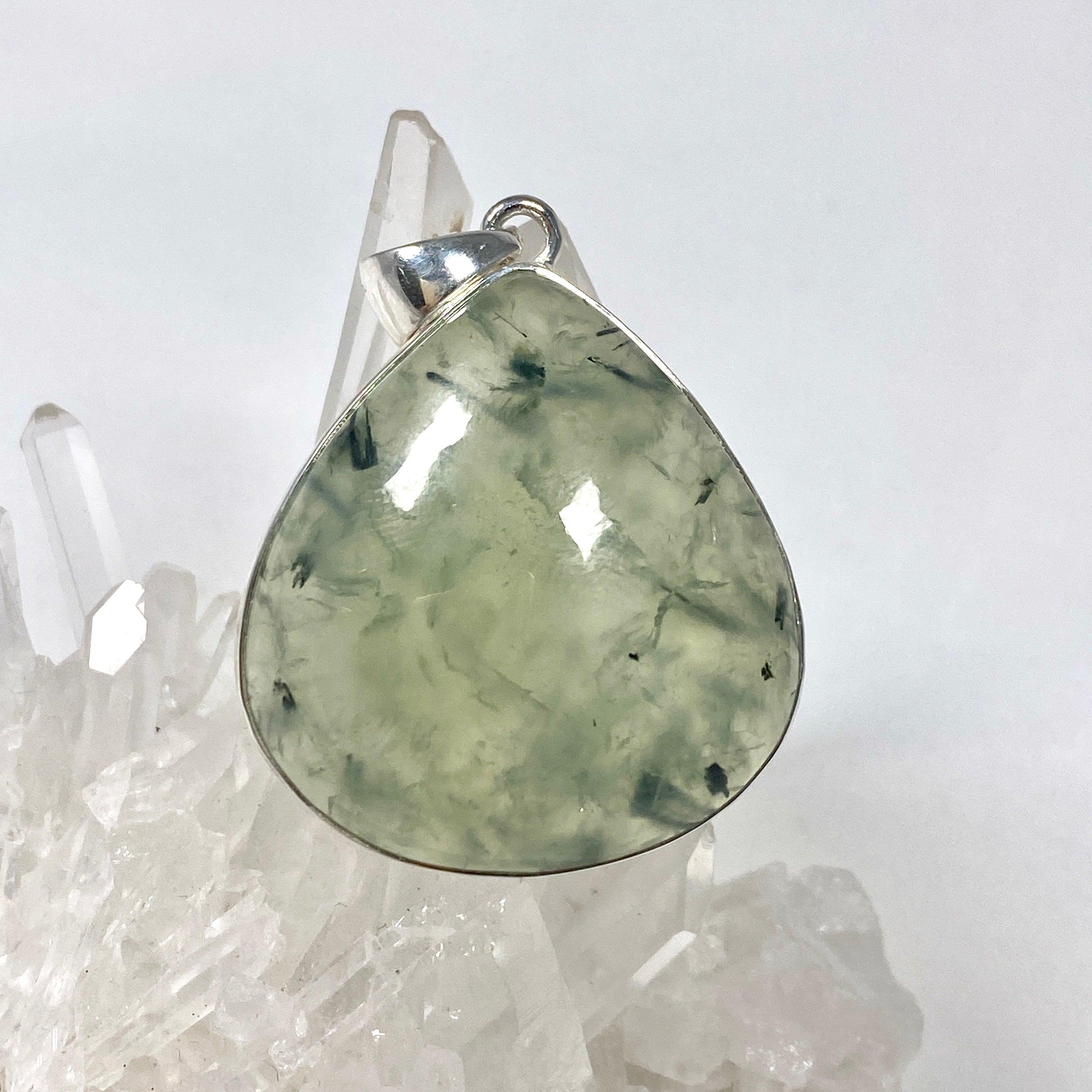 Natural Prehnite Teardrop Pendant Necklace KPGJ3768 - Elegant Gemstone Jewelry for Women, Perfect for Weddings & Special Occasions