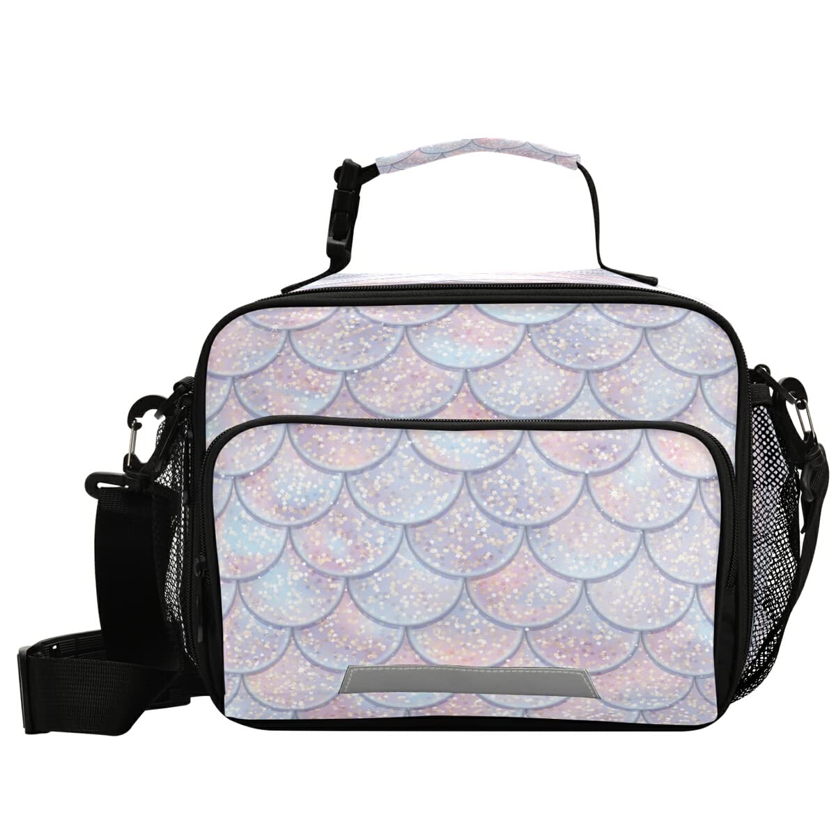 Glowing Fish Scale Insulated Lunch Bag for Women & Men - Adjustable Shoulder Strap Lunch Tote for Work, Office, School, Picnic | Stylish & Functional Lunch Box for Daily Commute, Outdoor Activities & Meal Prep