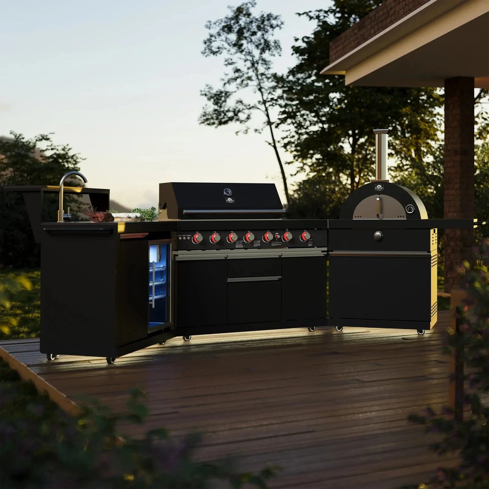 Forno All'Aperto Outdoor Kitchen Set FODKT2551BLK - Premium Stainless Steel BBQ Grill Island with Side Burner & Storage - Perfect for Backyard, Patio, and Poolside Entertaining