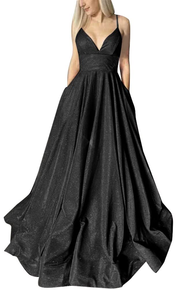 Sparkly Prom Evening Dresses for Women with Pockets & Spaghetti Straps - Elegant Formal Gown for Weddings, Parties & Special Occasions