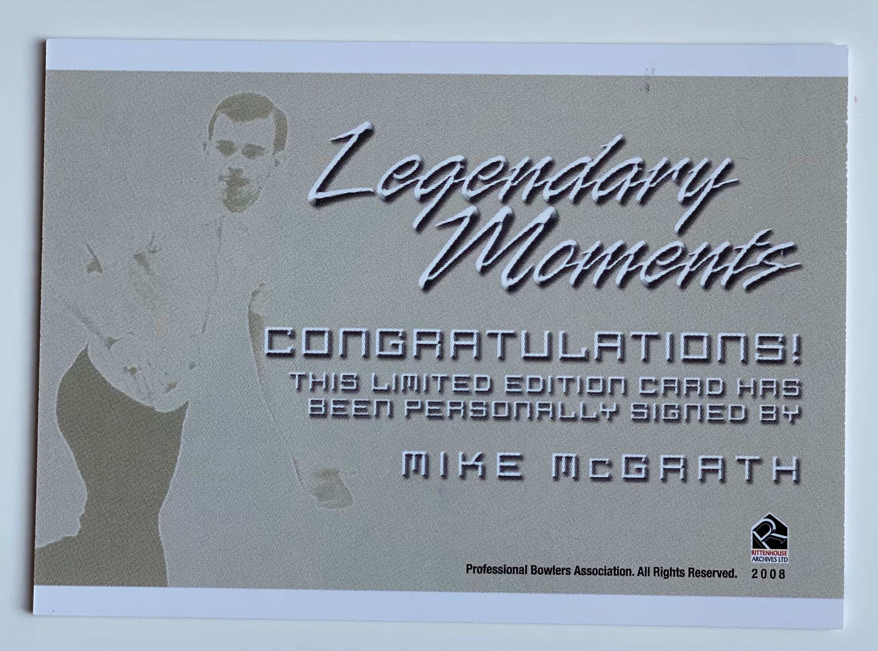 Mike McGrath 2008 Rittenhouse PBA Legendary Moments Autographed Bowling Card - Rare Collectible for Sports Memorabilia Fans & Bowling Enthusiasts
