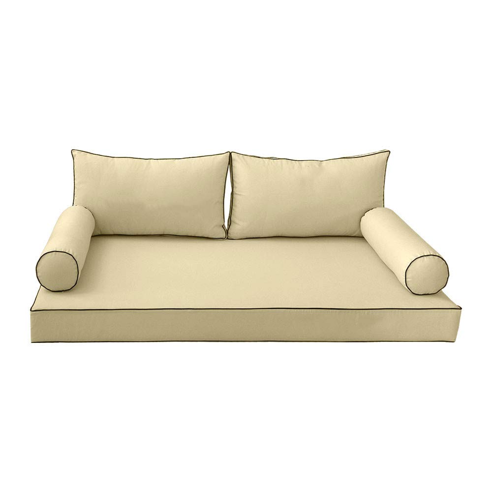 Prolinemax S2 Twin-XL 5-Piece ContrastPipe Daybed Mattress Set with Bolster and Fitted Sheet Cover - Perfect for Dorm Rooms, Guest Beds & Small Spaces (AD103)