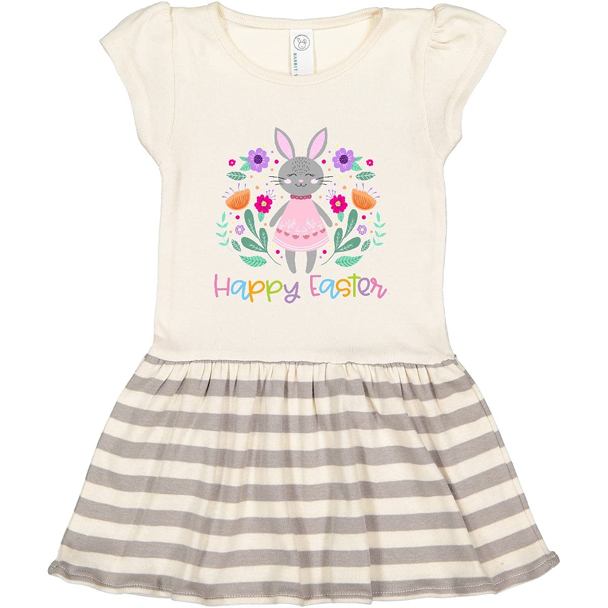 Inktastic Happy Easter Scandinavian Bunny with Flowers Toddler Dress - Cute Spring Outfit for Girls, Easter Sunday Church & Family Photos