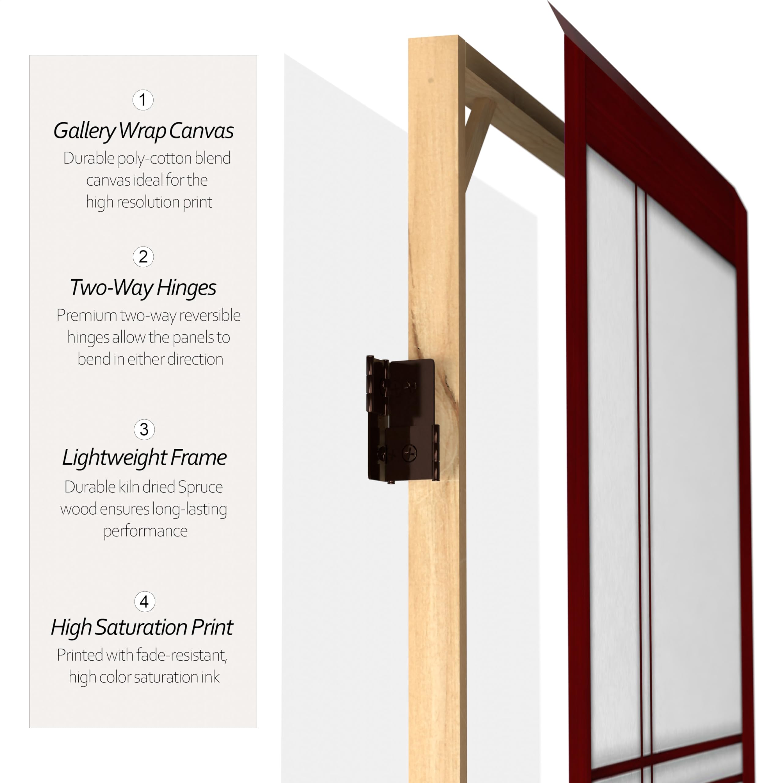 6 ft Tall Red Lantern Canvas Double Cross Rosewood Room Divider - 6 Panel Folding Screen for Home Decor, Office Partition & Event Backdrop