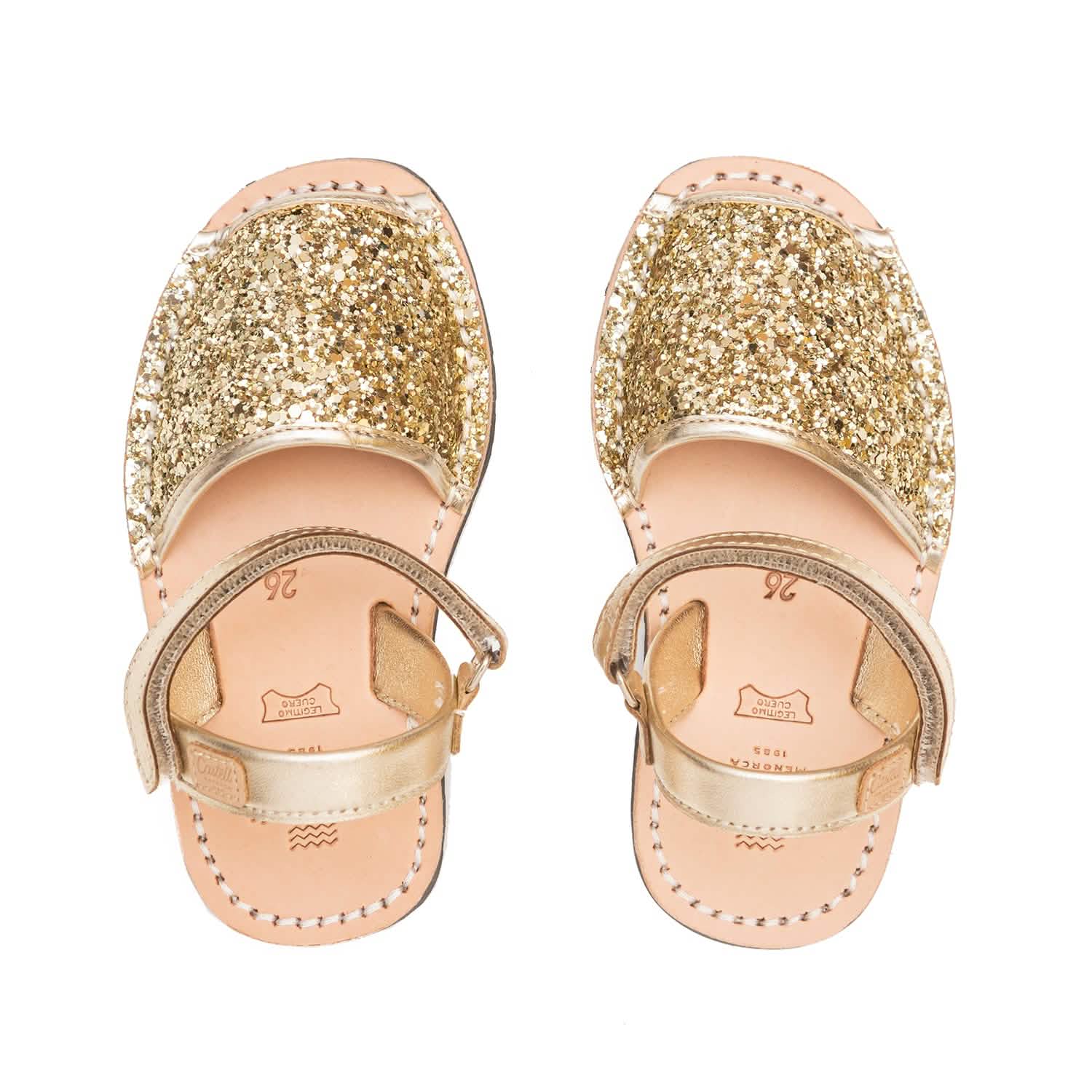 Glitter Leather Open Toe Menorcan Sandal For Kids - Iker 1002R Sparkly Sandals | Comfortable & Stylish Summer Shoes for Girls & Boys | Perfect for Beach, Pool & Outdoor Play
