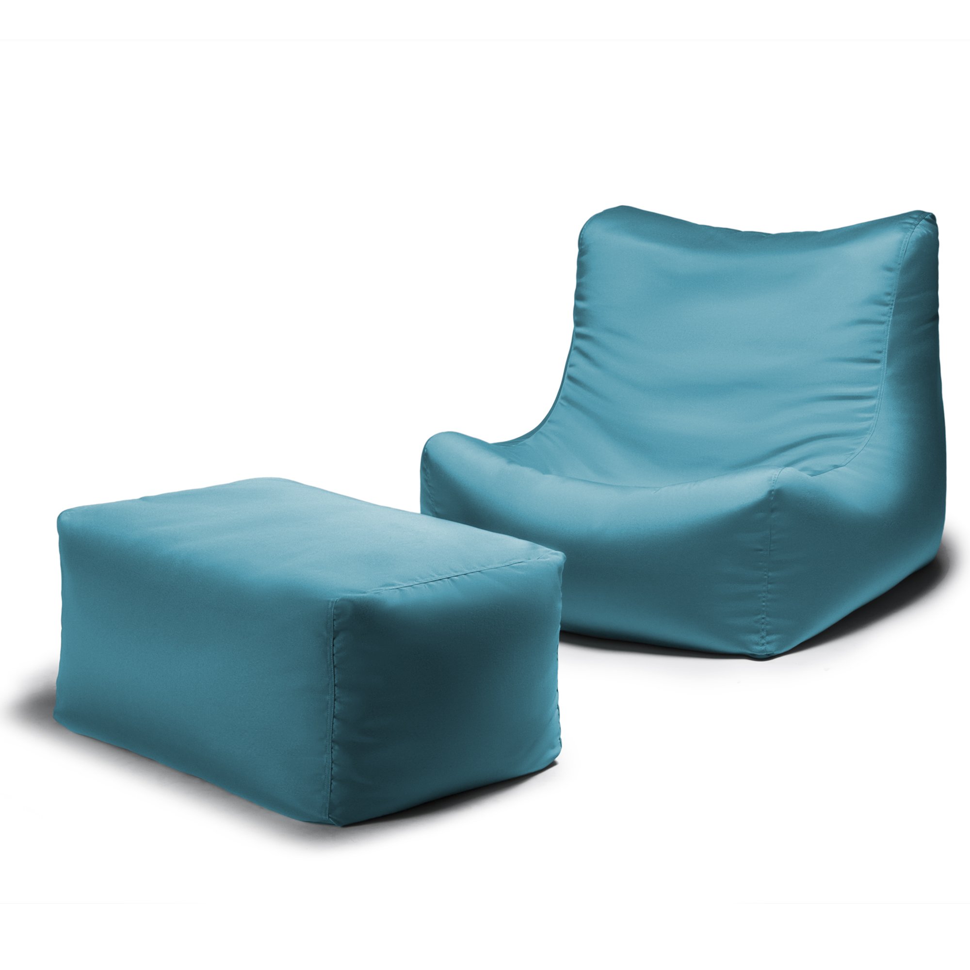 Jaxx Ponce Outdoor Bean Bag Lounge Chair with Ottoman - Waterproof, Comfortable Patio Furniture for Poolside, Beach, Backyard Relaxation - Lagoon Blue