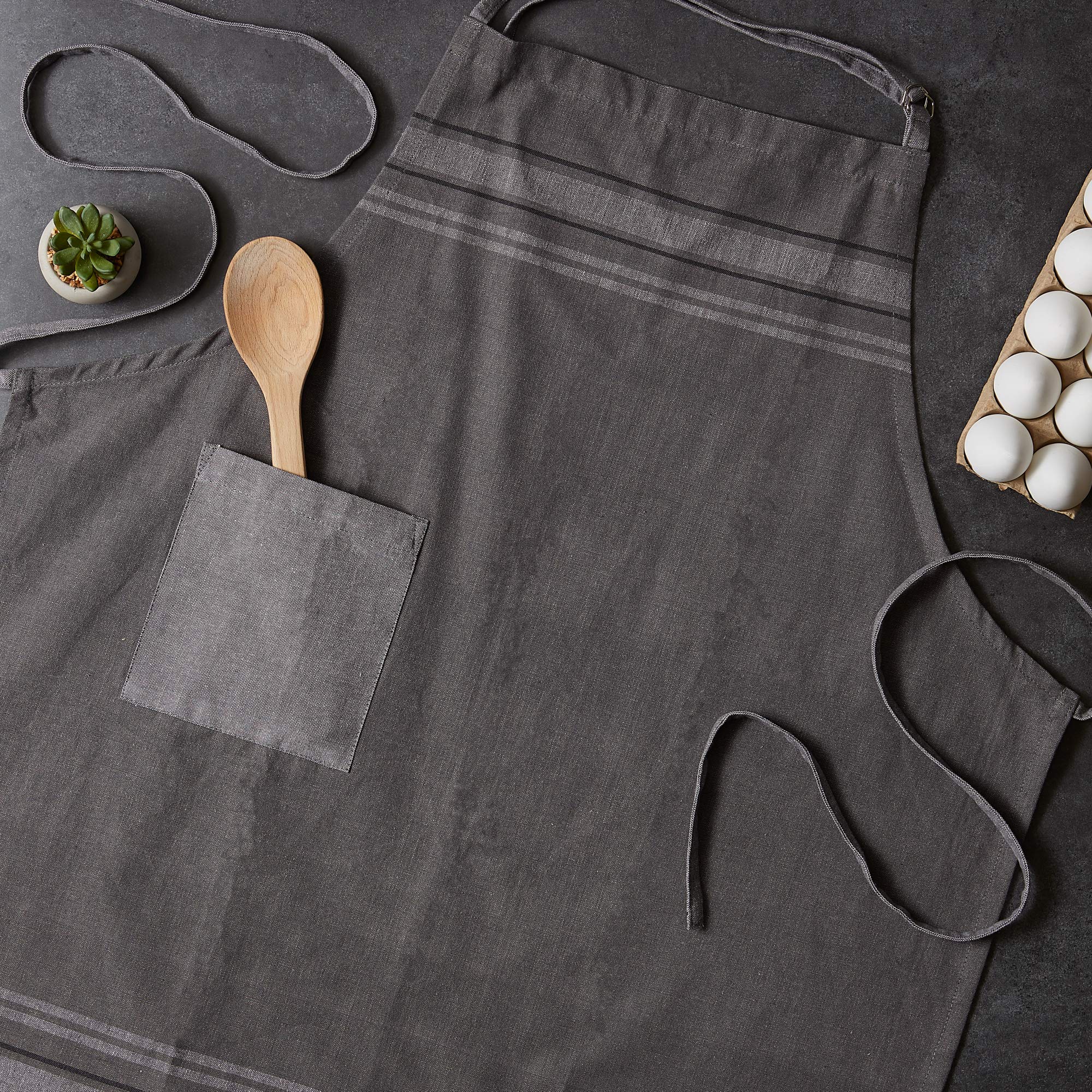 Stylish DII French Stripe Chambray Gray Chef Apron - Premium Kitchen Collection for Cooking, Baking & BBQ - Perfect for Home Chefs & Professional Cooks