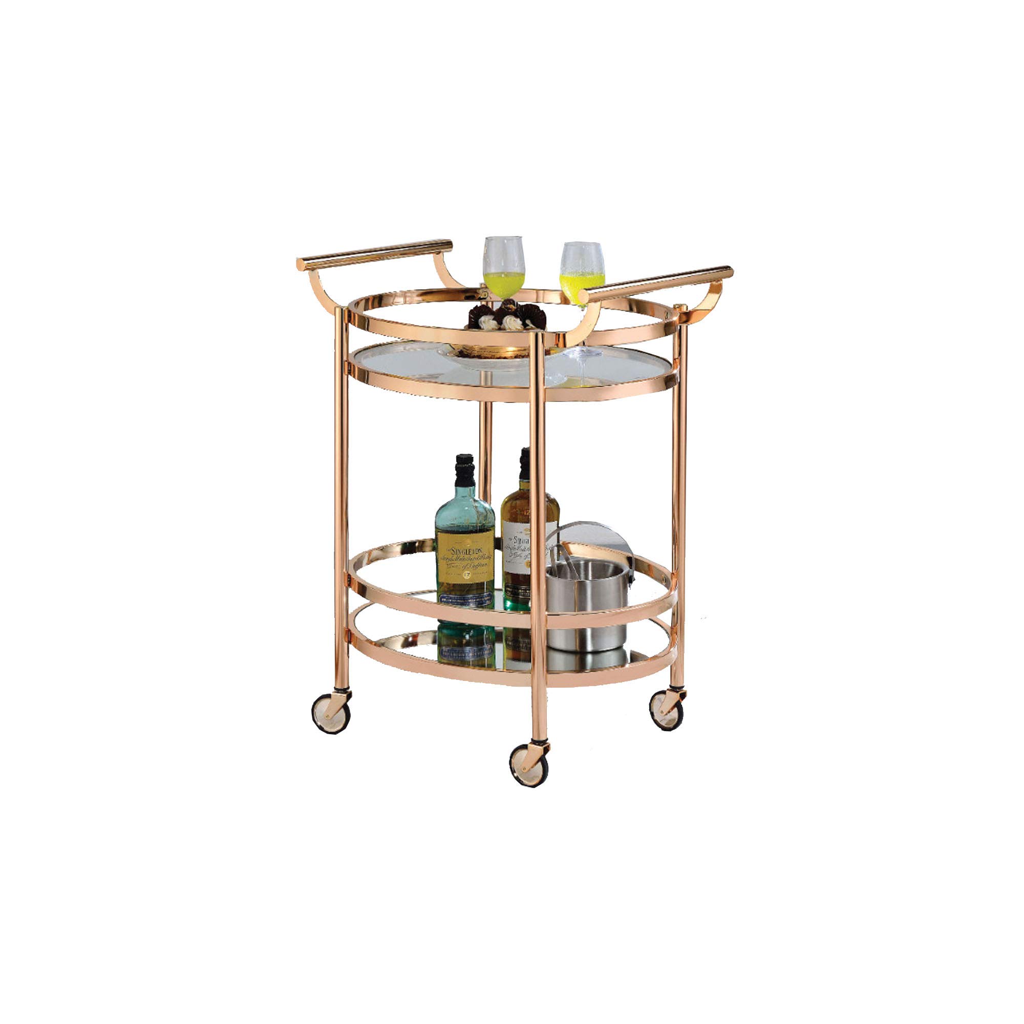 Benzara Clear Glass & Copper Serving Cart - Elegant Mobile Bar Cart for Home, Kitchen, or Party Use