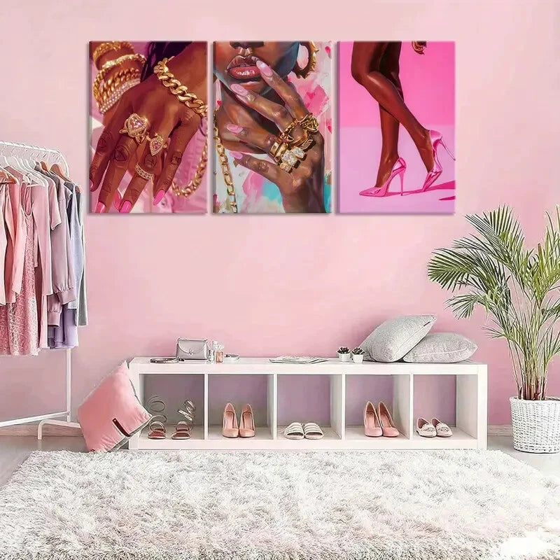 3-Piece African American Black Women Metal Wall Art - Ready to Hang Black Art Prints for Home & Office Decor - Perfect for Living Room, Bedroom or Salon Wall Decor