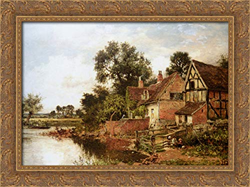 Benjamin Williams Leader Gold Ornate Wood Framed Canvas Art - 24x18 Inch Vintage Worcestershire Manor House Painting - Perfect for Living Room, Bedroom or Office Wall Decor