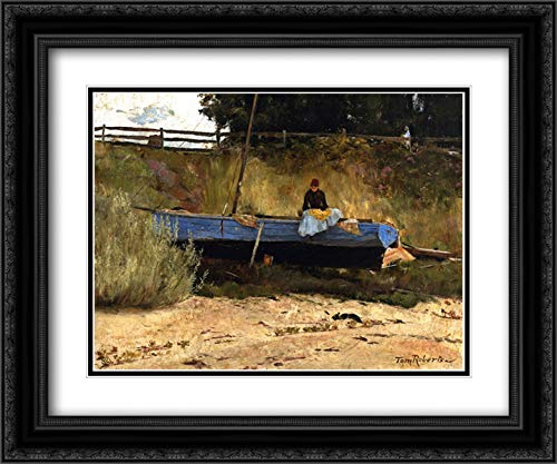 Tom Roberts Boat On Beach Queenscliff Art Print - 24x20 Inch Black Ornate Framed Museum Quality Double Matted Wall Decor for Living Room, Office & Coastal Home Decor