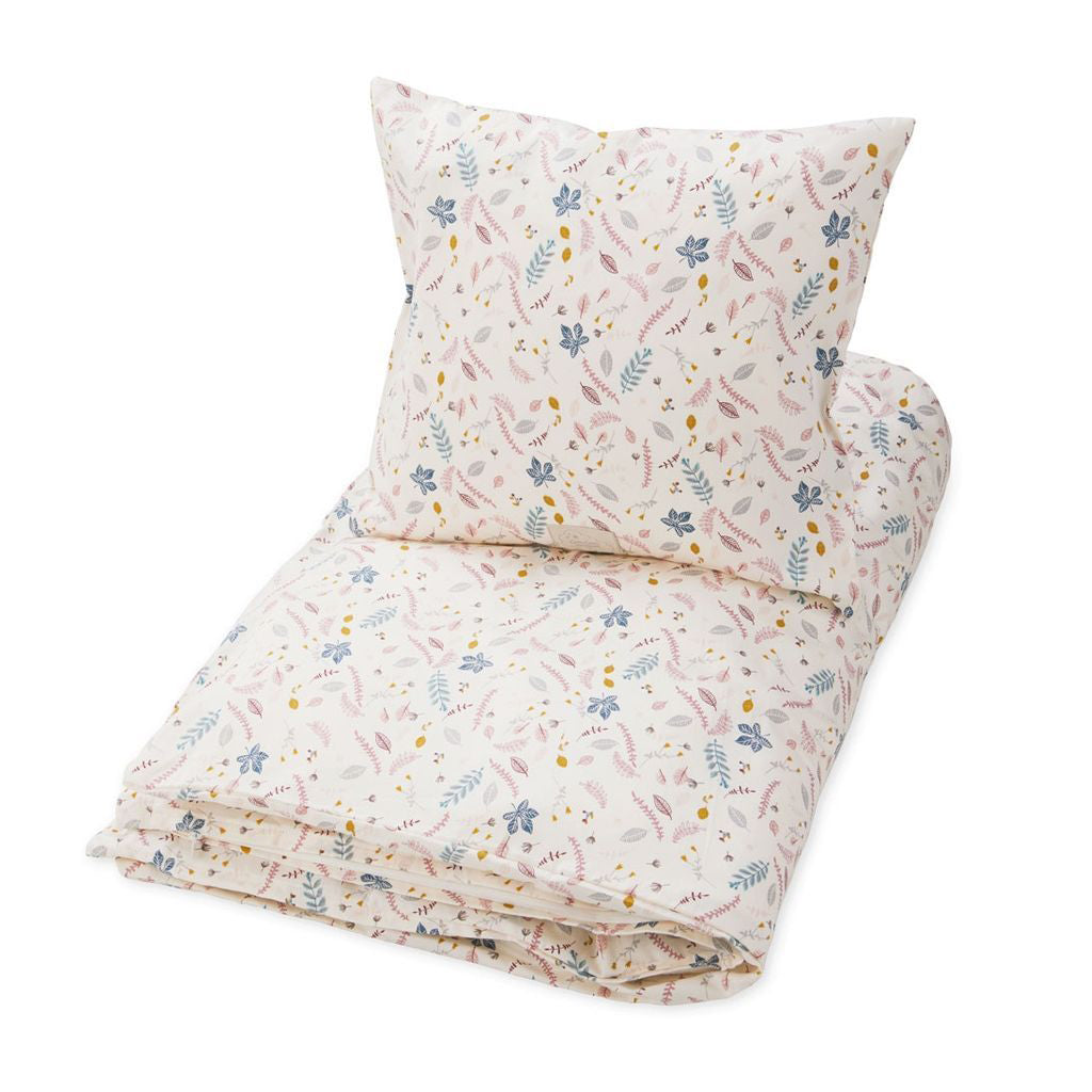 Cam Cam Copenhagen Single Bedding Set - Pressed Leaves Pink Floral Design - Soft & Breathable Cotton for Kids & Nursery - Perfect for Baby Cribs, Toddler Beds & Cozy Bedrooms