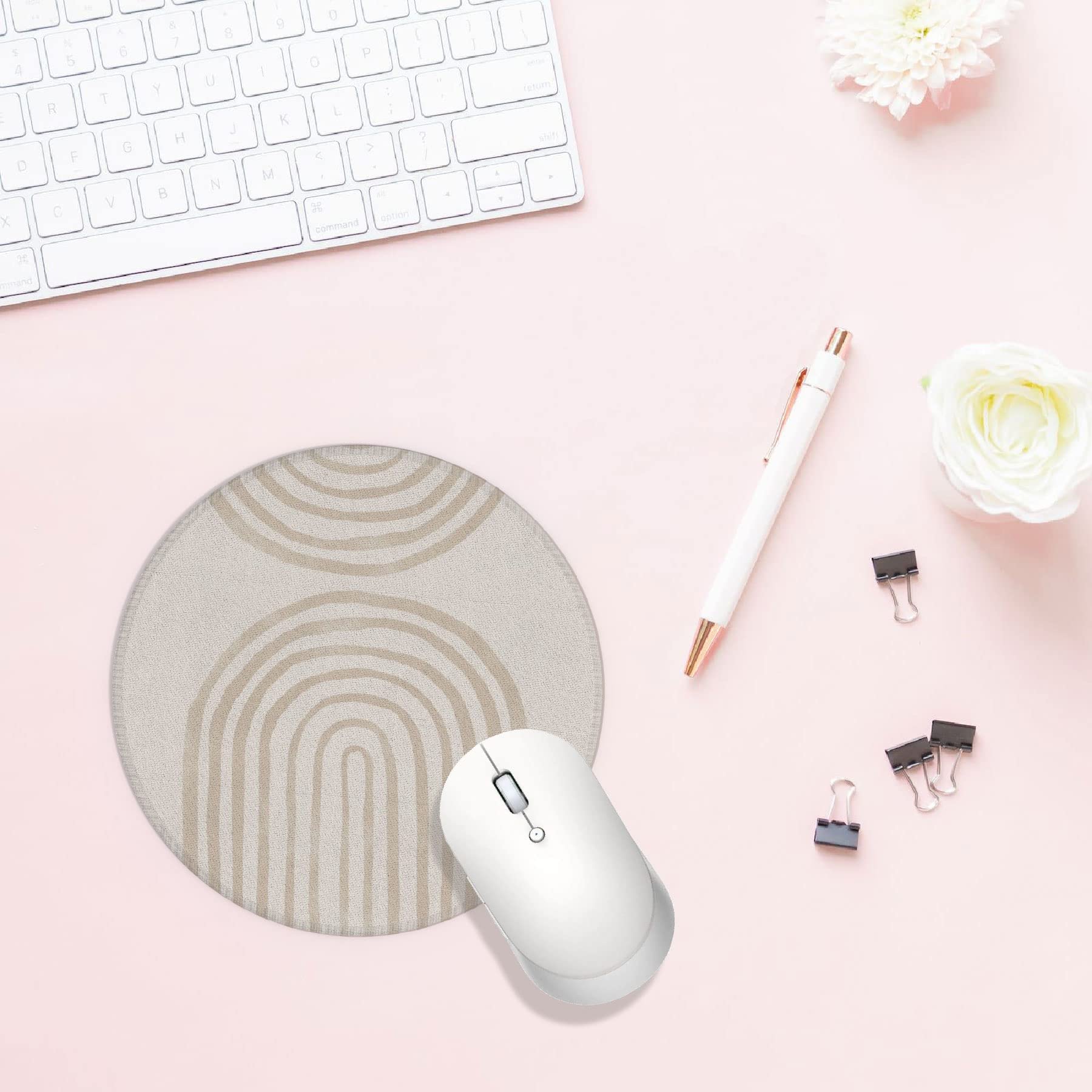 Knibeo Rainbow Boho Mouse Pad - 7.9 x 7.9 Inch Non-Slip Waterproof Rubber Desk Mat - Neutral Aesthetic Mousepad for Office & Home Decor - Perfect for Workstations, Gaming Setups & Boho Chic Workspaces