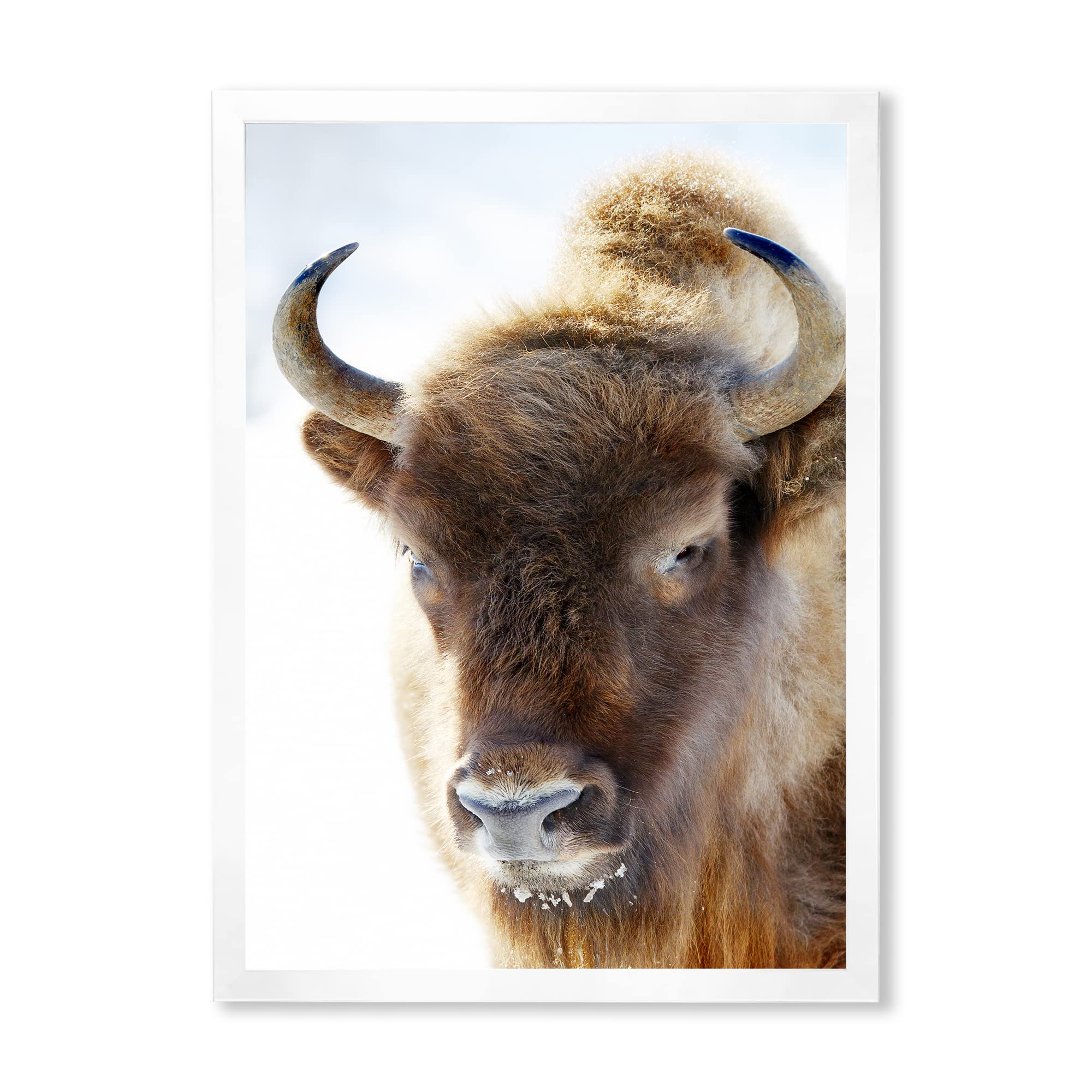 DesignQ Wild Bison Framed Wall Art - Rustic Farmhouse Decor for Living Room, Bedroom & Office