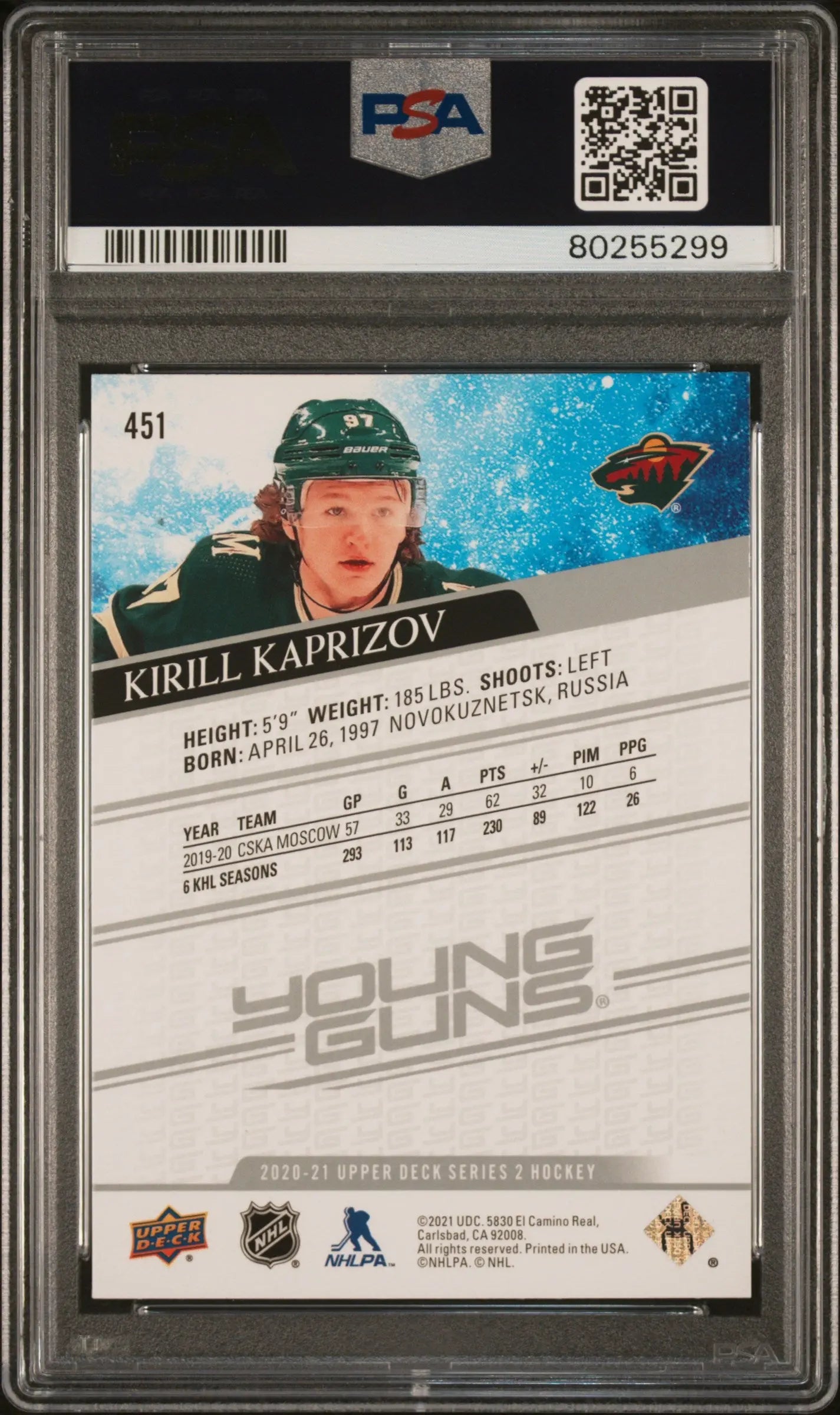 2020-21 Upper Deck Series 2 Hockey Kirill Kaprizov Young Guns Rookie Card PSA 10 Gem Mint - Perfect for Collectors & NHL Fans, Great for Display or Investment