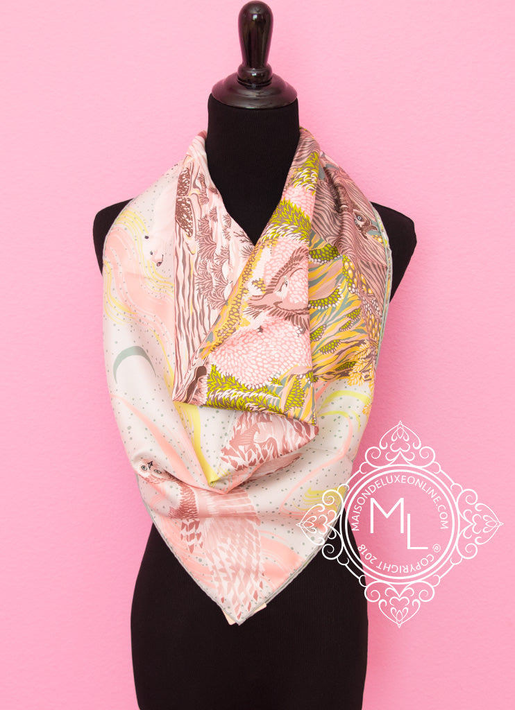 Hermes Pink Twill Silk Scarf 90cm - Canadian Wild Pattern - Luxury Fashion Accessory for Women, Perfect for Gifts, Travel & Special Occasions