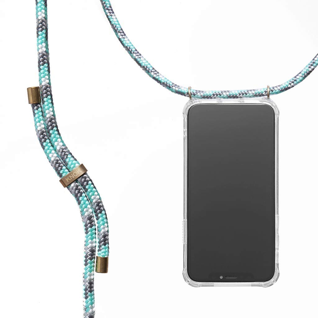KNOK Crossbody Phone Necklace Case for iPhone Xs Max - Stylish Mint Camo Mobile Cover with Adjustable Cord Strap | Perfect for Hands-Free Use While Shopping, Traveling, and Outdoor Activities