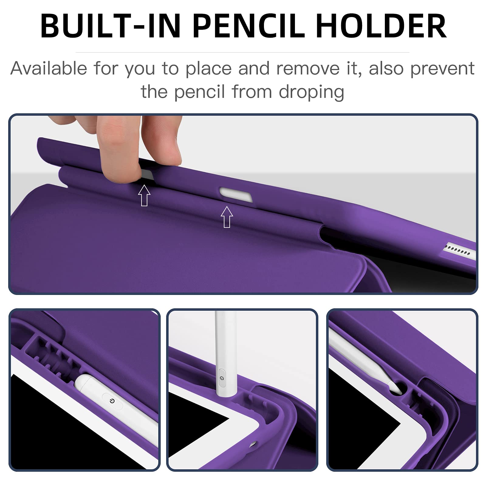 Mastten iPad 9th/8th/7th Generation Case with Pencil Holder - 10.2 Inch Protective Cover for iPad 2021/2020/2019 Models | Auto Wake/Sleep | TPU Smart Stand Back Case in Plum | Perfect for Work, School & Travel Protection