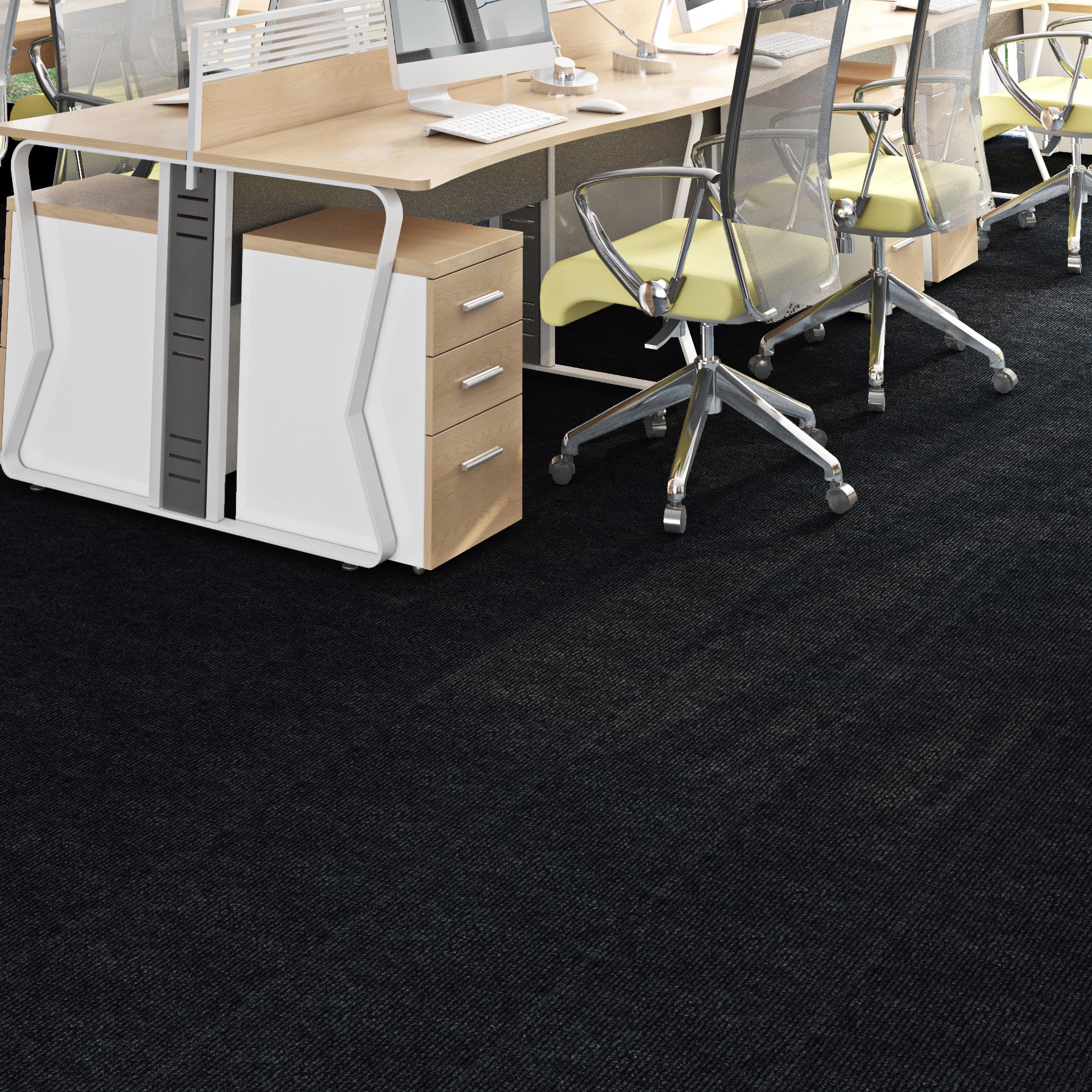 Non-Slip 12x12 Inch Soft Padded Carpet Tiles with Attached Padding - 15-Piece Washable Floor Tiles for Bedroom, Kitchen, Garage | Commercial-Grade Black Carpet Squares for Home & Office Flooring