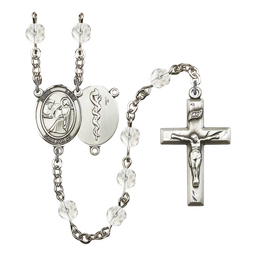Bonyak St. Luke Apostle Doctor Silver Plated Rosary Necklace - Birthstone Colors for All Months | Catholic Prayer Jewelry Gift for Baptism, First Communion & Faith Devotion