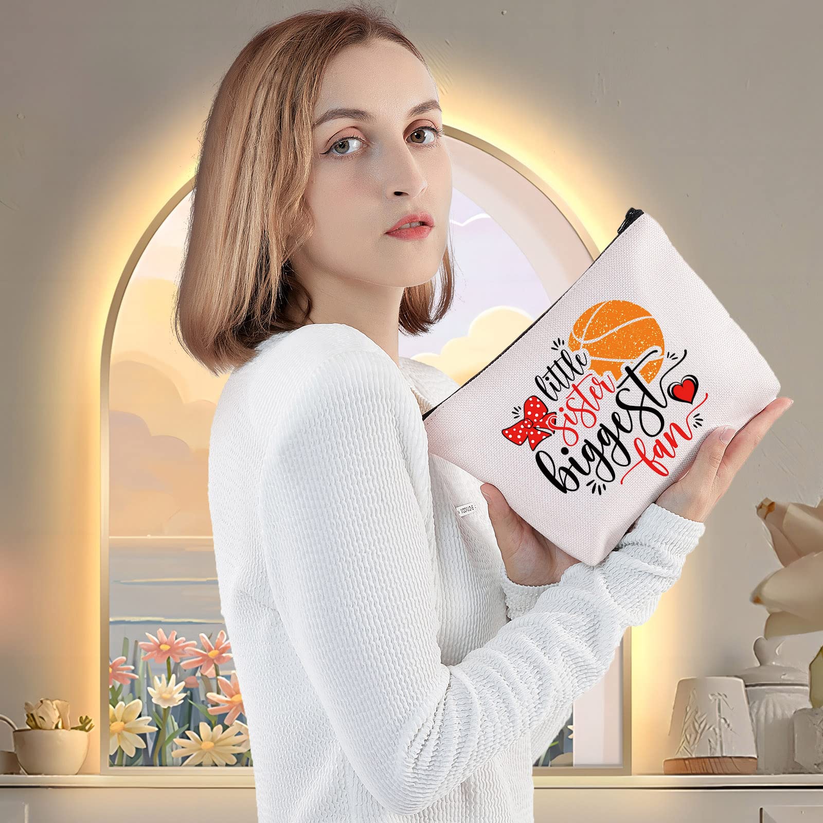 LEVLO Basketball Themed Cosmetic Bag - Perfect Gift for Basketball Player Sister, Little Sister & Biggest Basketball Fans - Makeup Zipper Pouch for Team Players & Supporters - Great for Game Days, Travel & School Essentials
