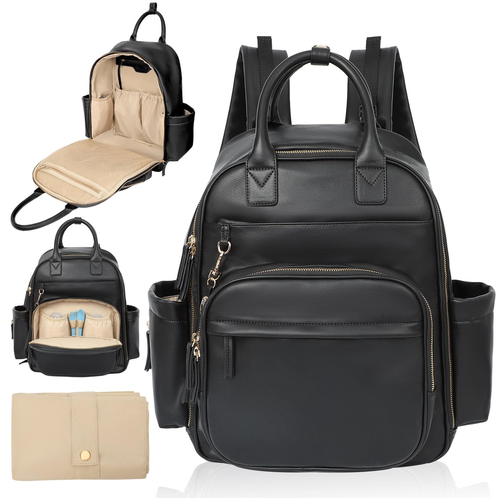 Premium Leather Diaper Backpack for Moms - Large Travel Baby Bag with Changing Pad | Stylish & Spacious Diaper Bag for On-the-Go Parents, Perfect for Travel, Shopping & Daily Outings