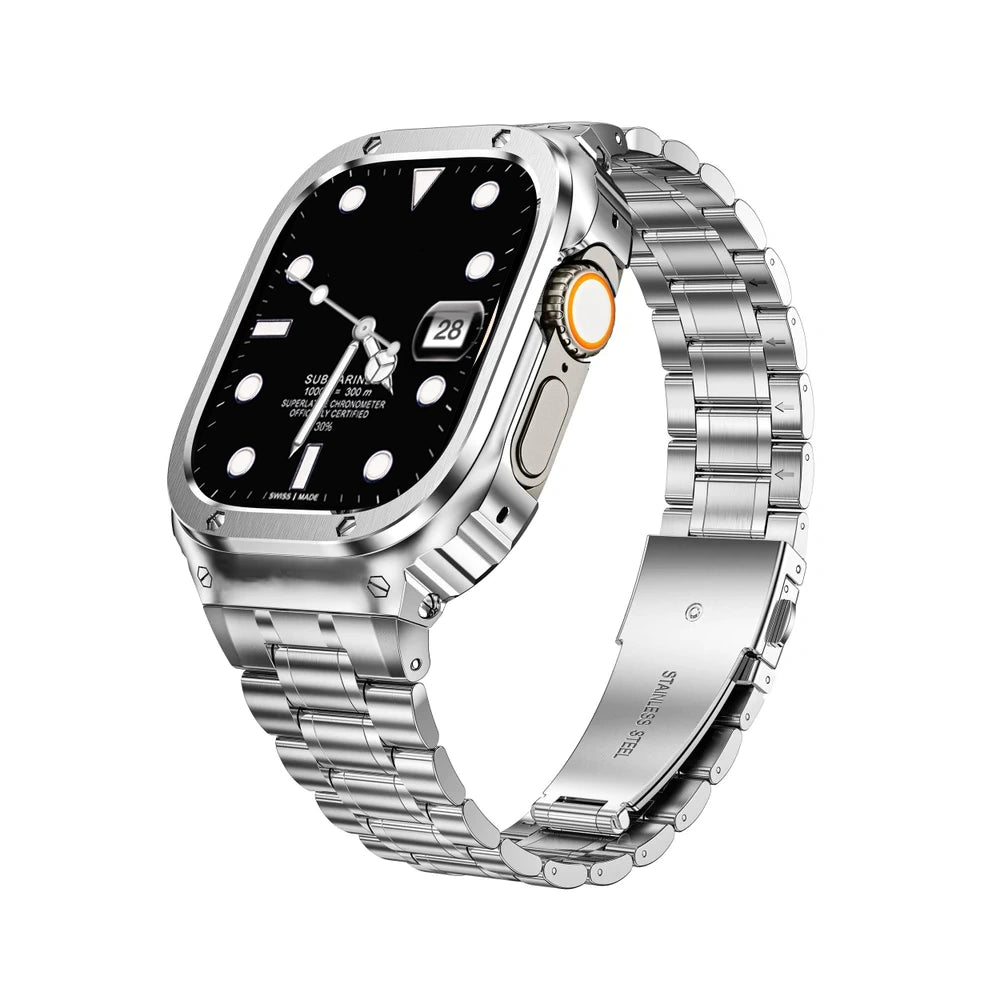 ArmorSync Elite Apple Watch Band - Premium Durable Stainless Steel Strap for Apple Watch Series 9/8/7/6/SE - Adjustable Magnetic Closure for Secure Fit - Perfect for Workouts, Running & Everyday Wear