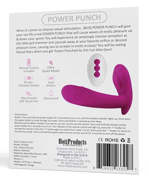 Bliss Power Punch USB Magnetic Rechargeable Silicone Dual Vibrator with Remote Control - Pink | Waterproof Adult Toy for Couples & Solo Play | Perfect for Bedroom Fun & Relaxation
