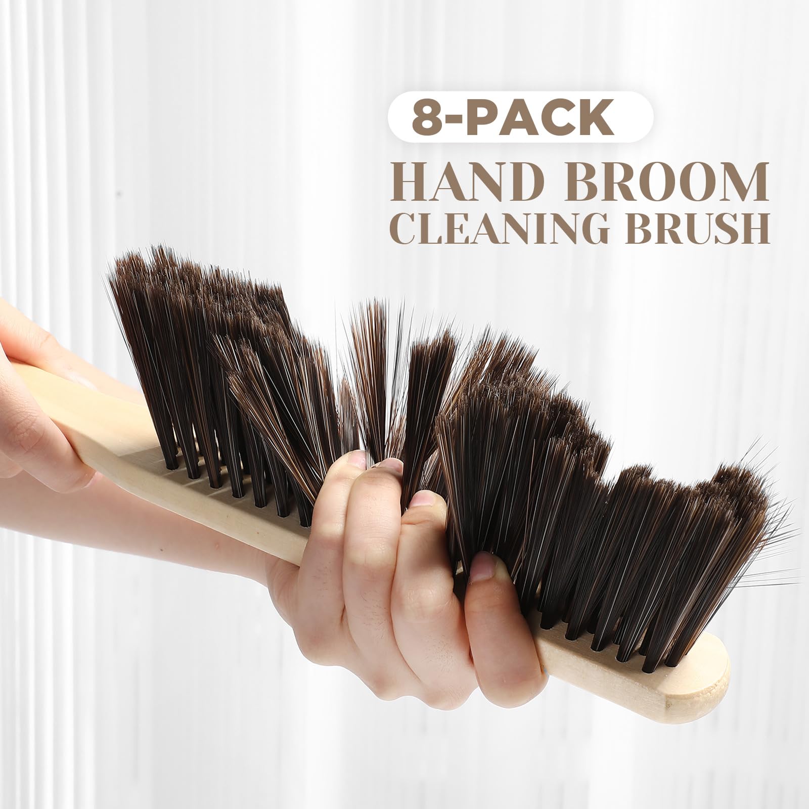 8-Piece Wooden Dust Brush Set with Soft Bristles & Long Handle - Bulk Hand Brooms for Cleaning Outdoor Furniture, Cars, Beds, Sofas, Fireplaces & Clothes - Perfect for Home, Office & Garage Cleaning