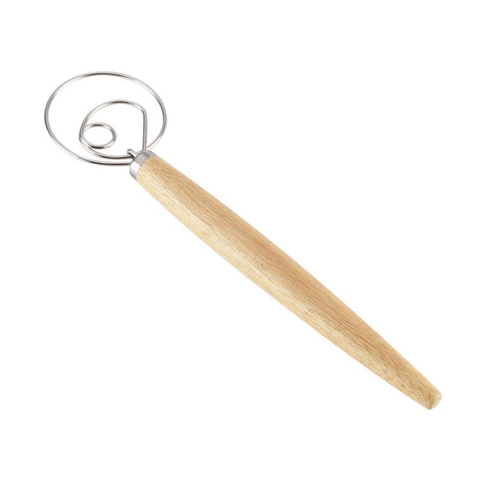 Premium Stainless Steel Danish Dough Whisk with Ergonomic Wooden Handle - Perfect for Mixing Bread, Pizza Dough, Cake Batter & Pastry - Ideal for Home Bakers & Professional Kitchens